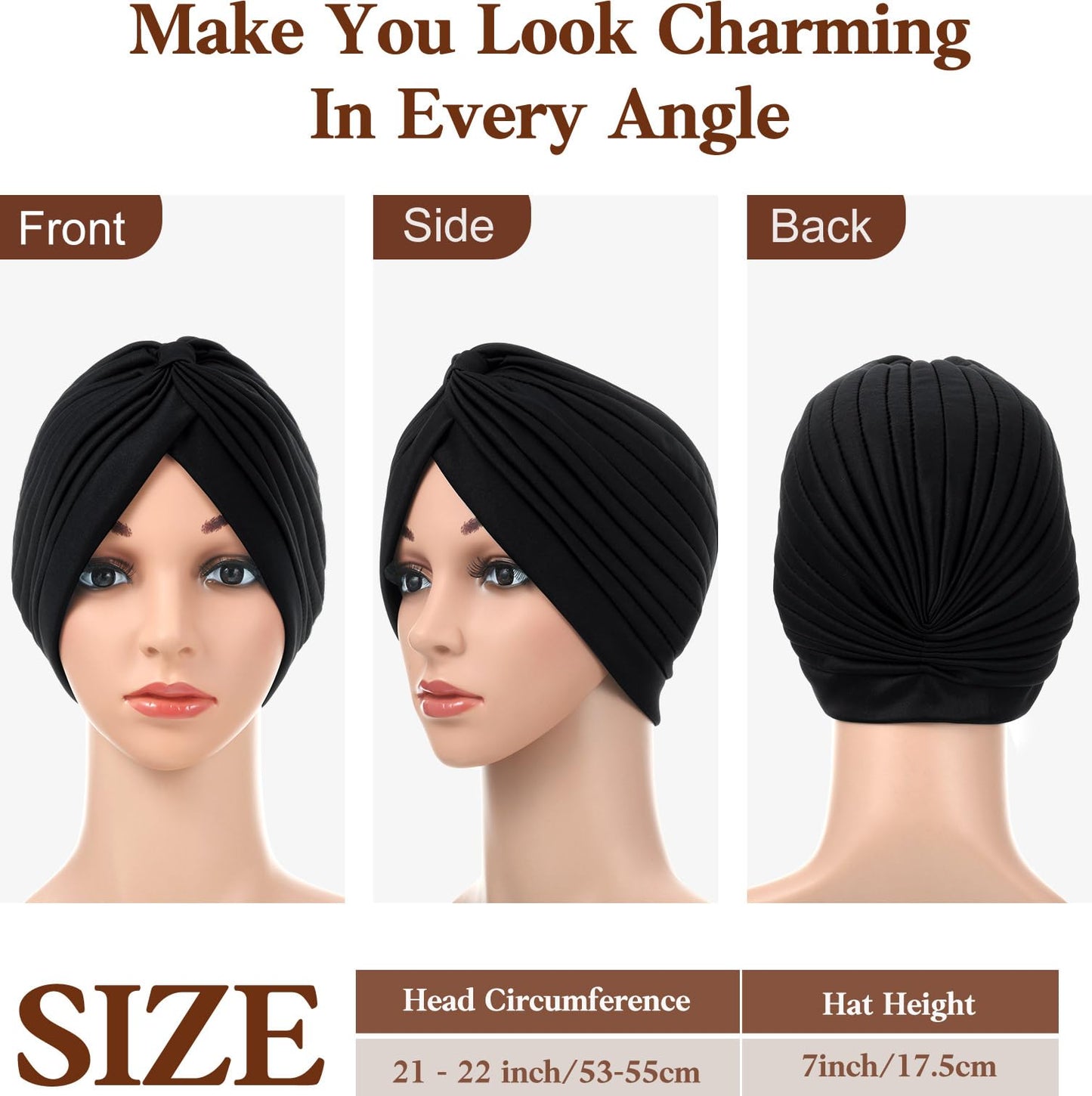 SATINIOR 6 Pieces Stretchy Beanie Turbans for Women Soft Pre Tied Knot Chemo Turban Head Wraps for Women Sleep Hats, 6 Colors