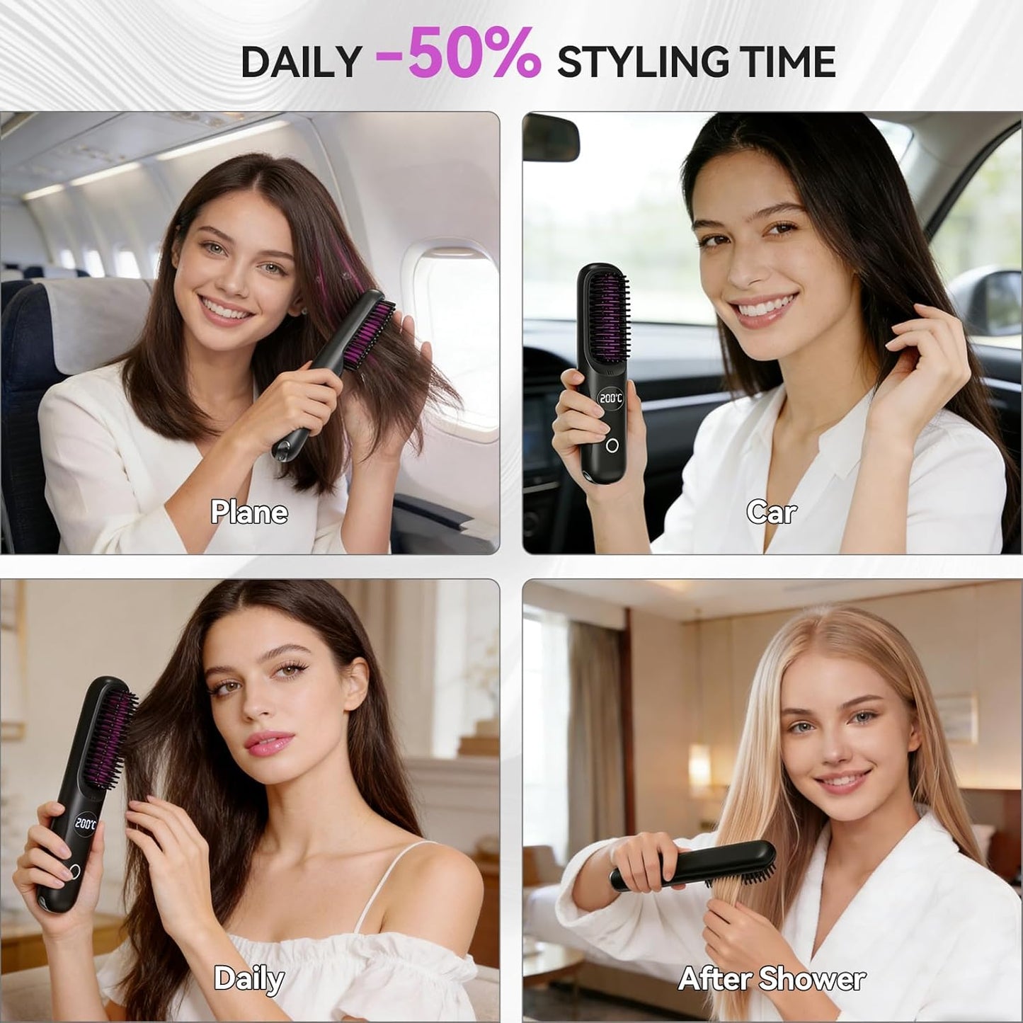 Go Brush Pro Ionic Cordless Hair Straightener Brush - Fast Heating Ceramic for Smooth, Frizz-Free Hair | Portable, Lightweight CP-S8