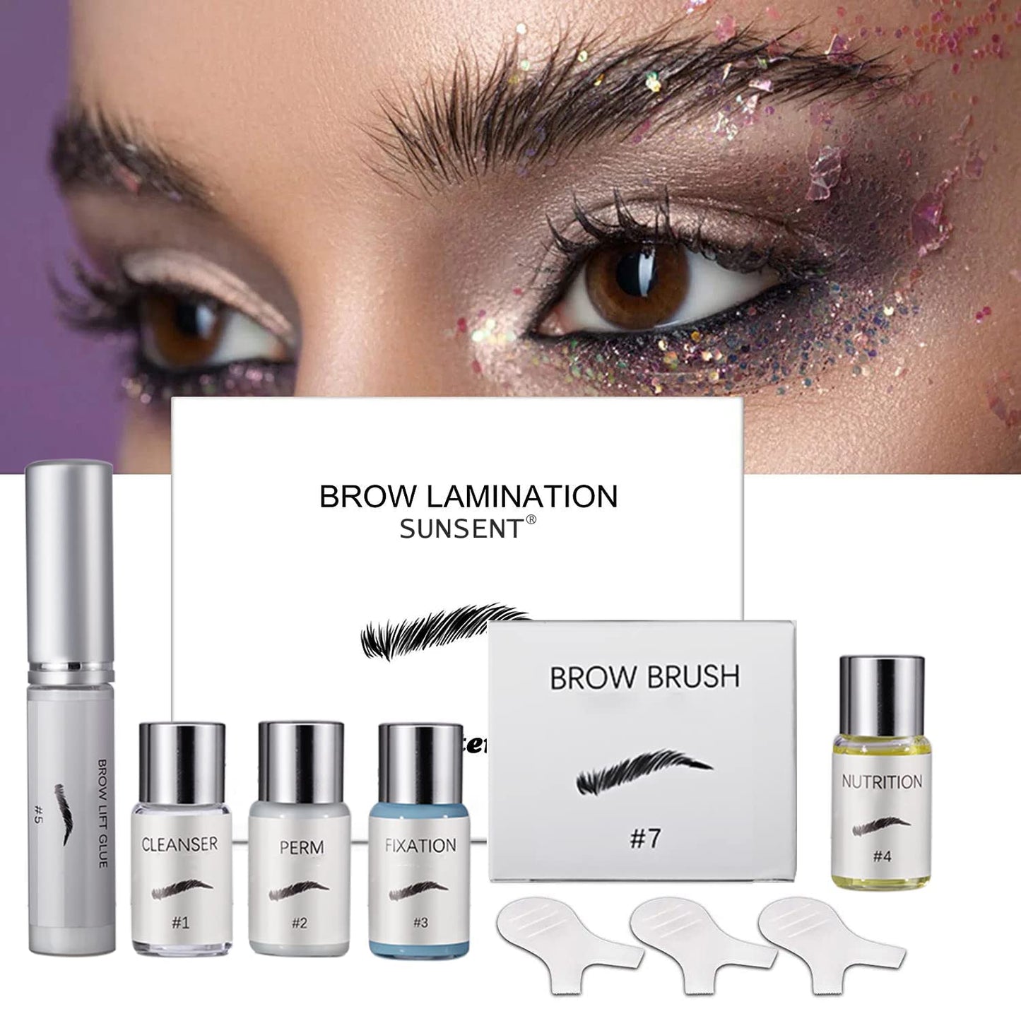SUNSENT Brow Lamination Kit with Brow Lift & Styling Tools, Easy DIY Eyebrow Perm Kit for Fluffy, Fuller, Laminated Brows, Professional At-Home Brow Lift Kit, Salon Results, Long Lasting