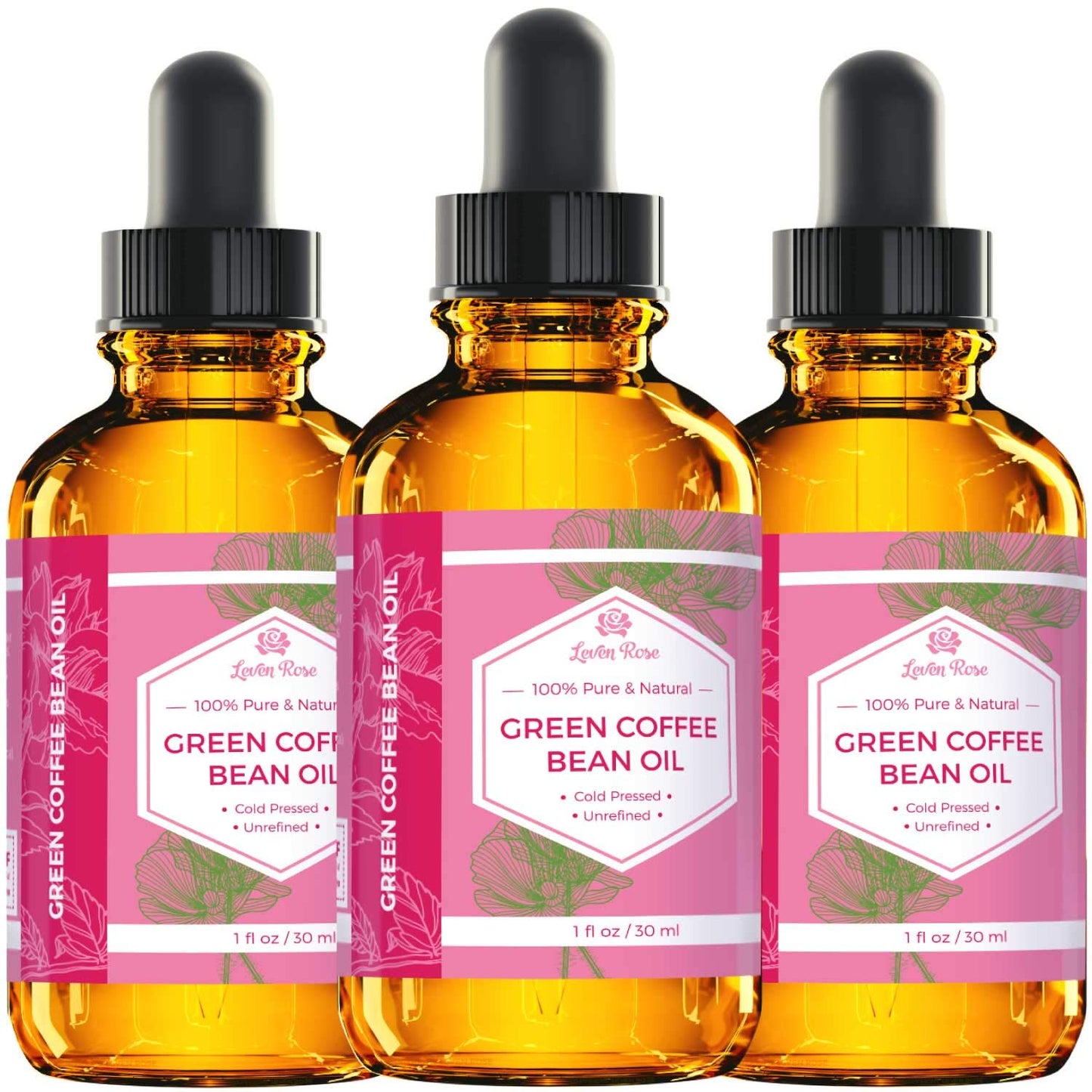 Green Coffee Bean Oil - 100% Natural Cold Pressed Unrefined Oil for Eyes, Face, Nails & Hair - 1 oz Bottle