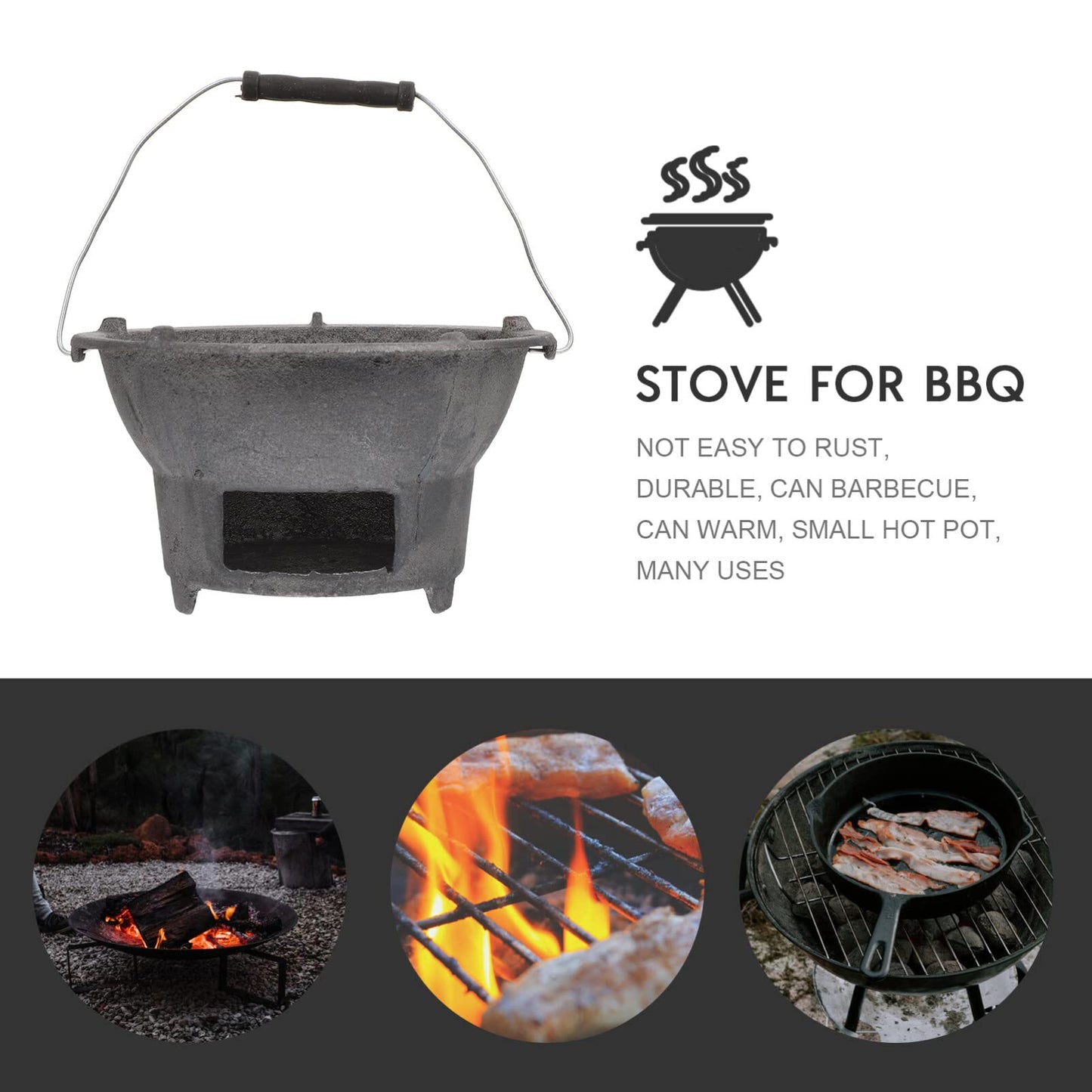 Cast Iron Charcoal Grill Japanese Tabletop BBQ Grill Mini Portable Hibachi Indoor Stove Camping Barbecue Tool BBQ Charcoal Stove 20cm