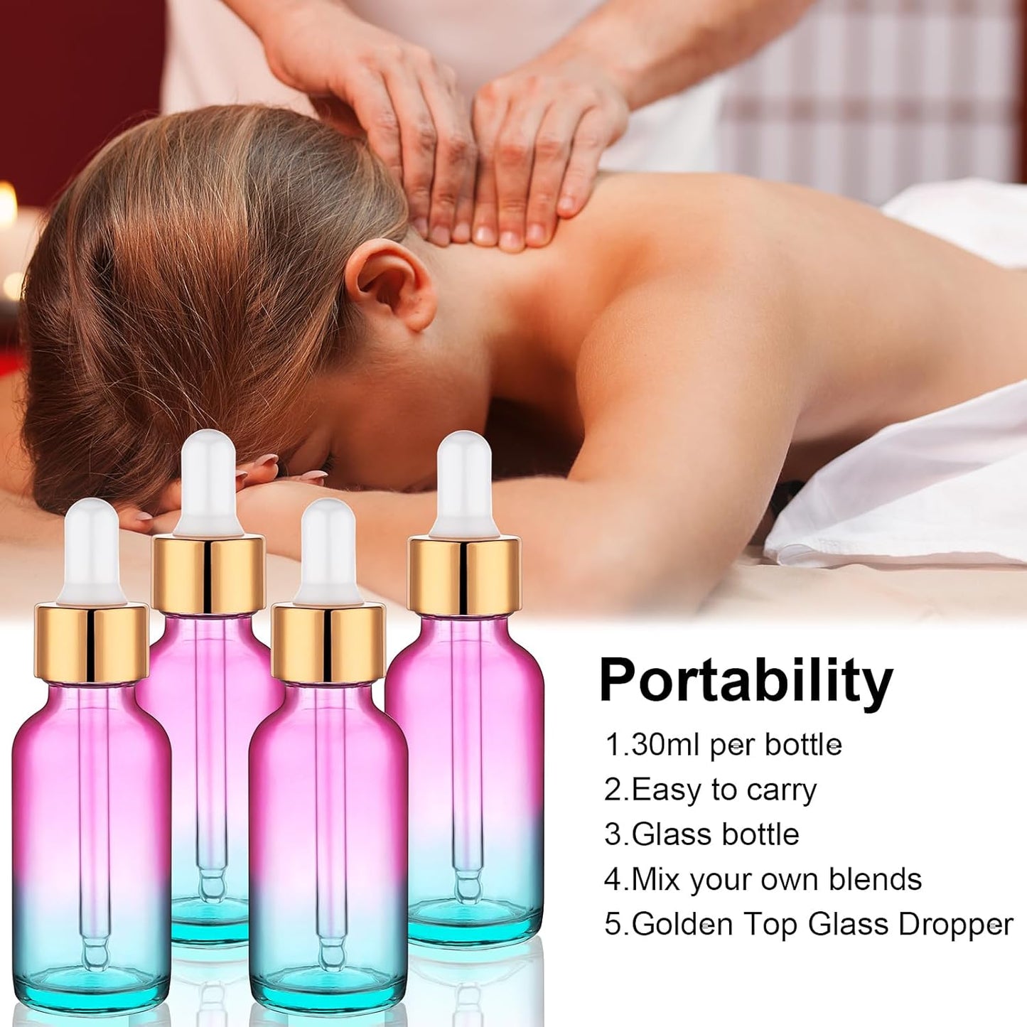 Glass Dropper Bottles - 4 Pack 1 Oz Rainbow Colored Thick Glass | Leakproof Tincture & Essential Oil Containers