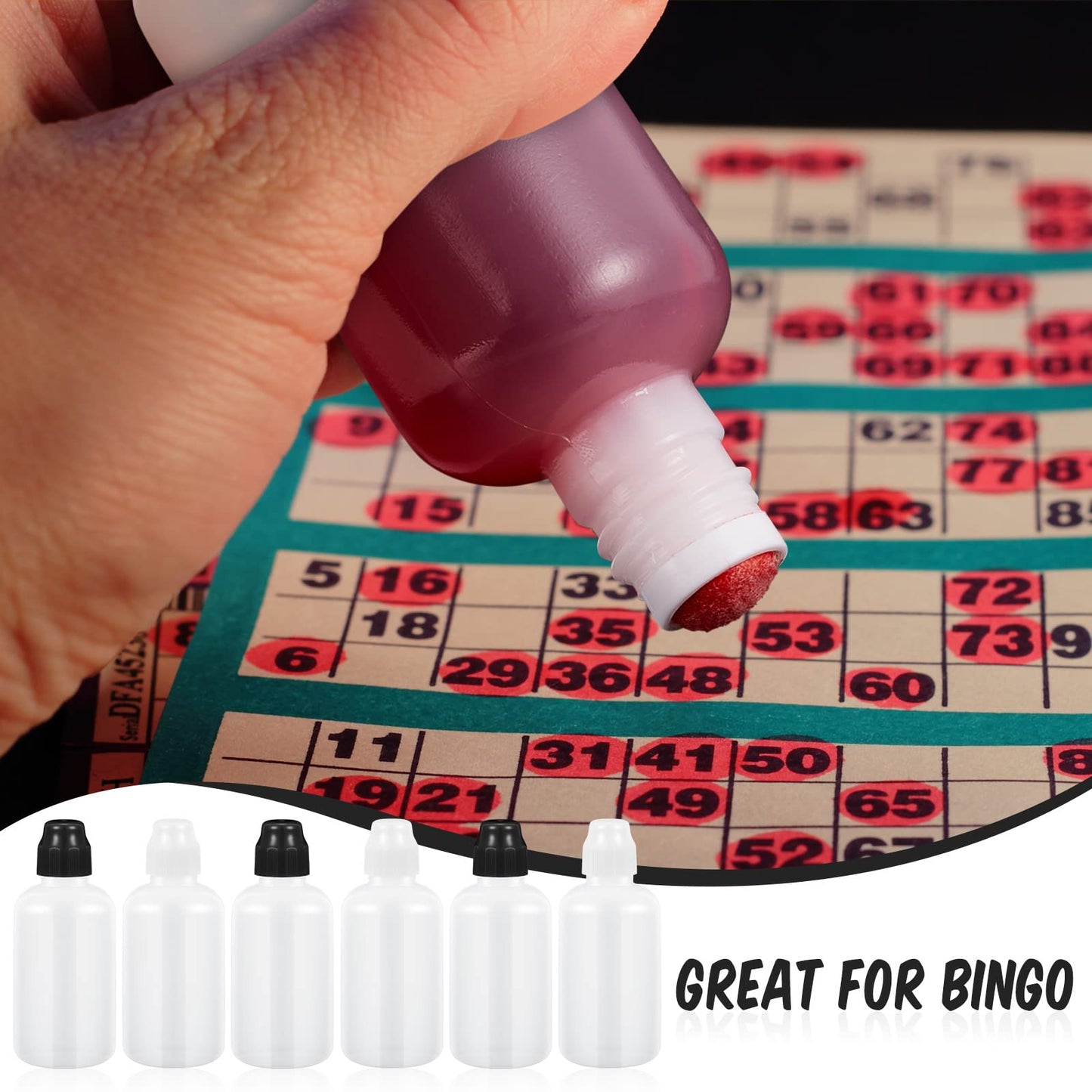 Tessco for you 4 Set 2 Ounce Empty Bingo Daubers Paint Squeeze Bottles for Paint Mop Dauber Bottle Refillable White Black Sponge Tip for Wooden Plastic Board Cloth Marker Pen