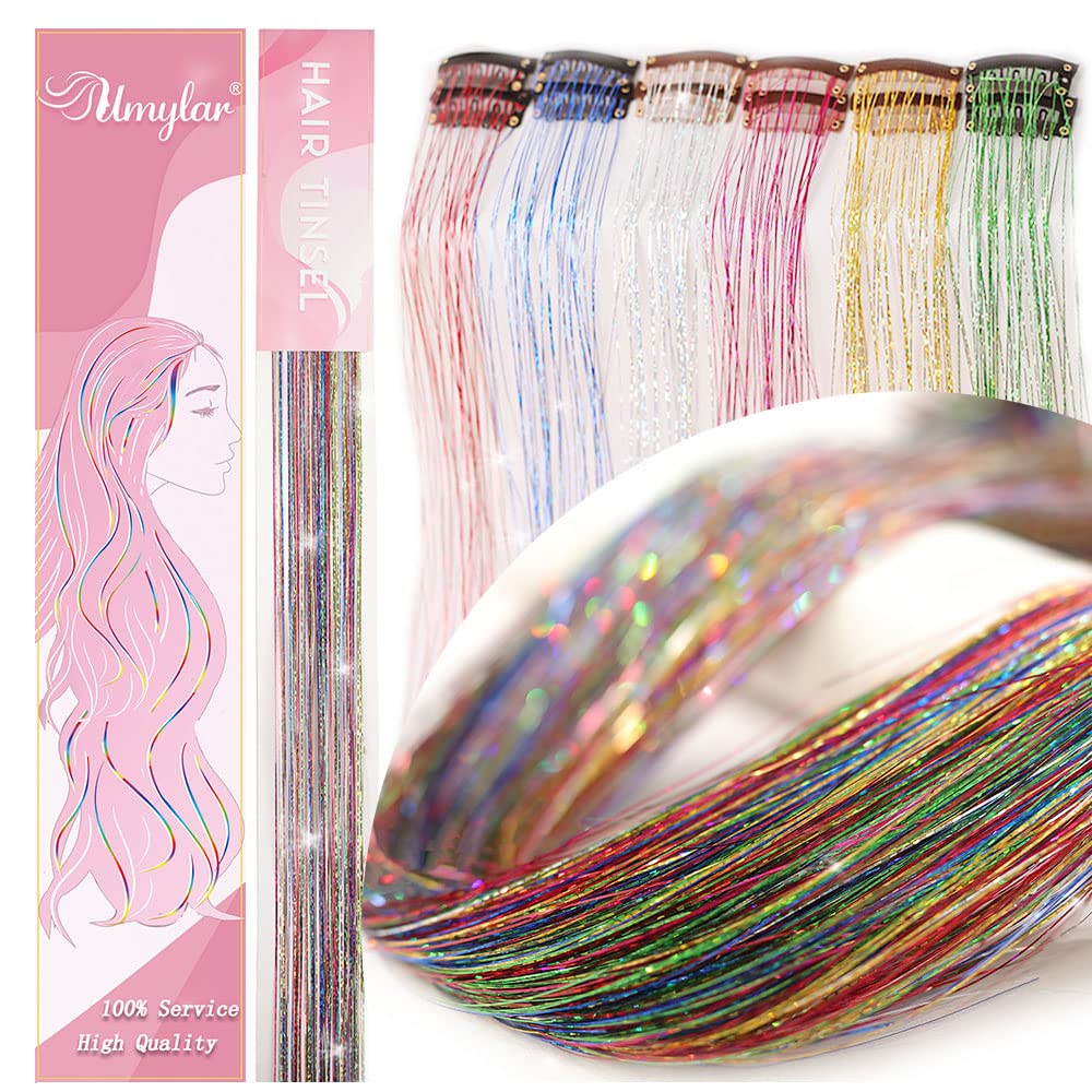 Clip In Hair Tinsel Extensions - 20 Inch Glitter Strands for Festivals | 12 Pcs Black Dazzle Kit for Women & Girls