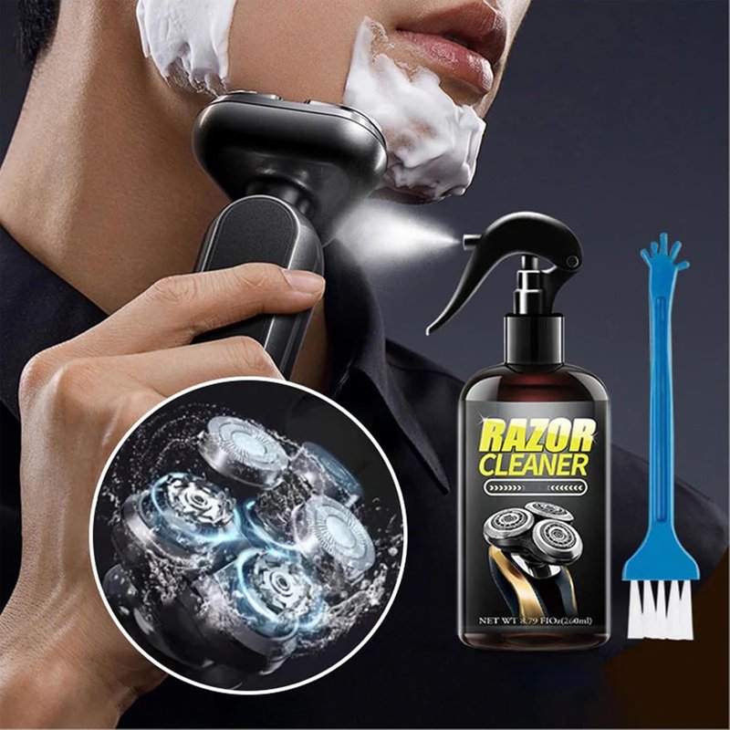 Mremolix Universal Efficient Electric Razor Cleaner Spray, 9.15oz Electric Shaver Cleaning Solution, Blade Cleaner with Brush - Cleans Blades, Eliminates Cut Hair, Lubricating and Rust Prevention