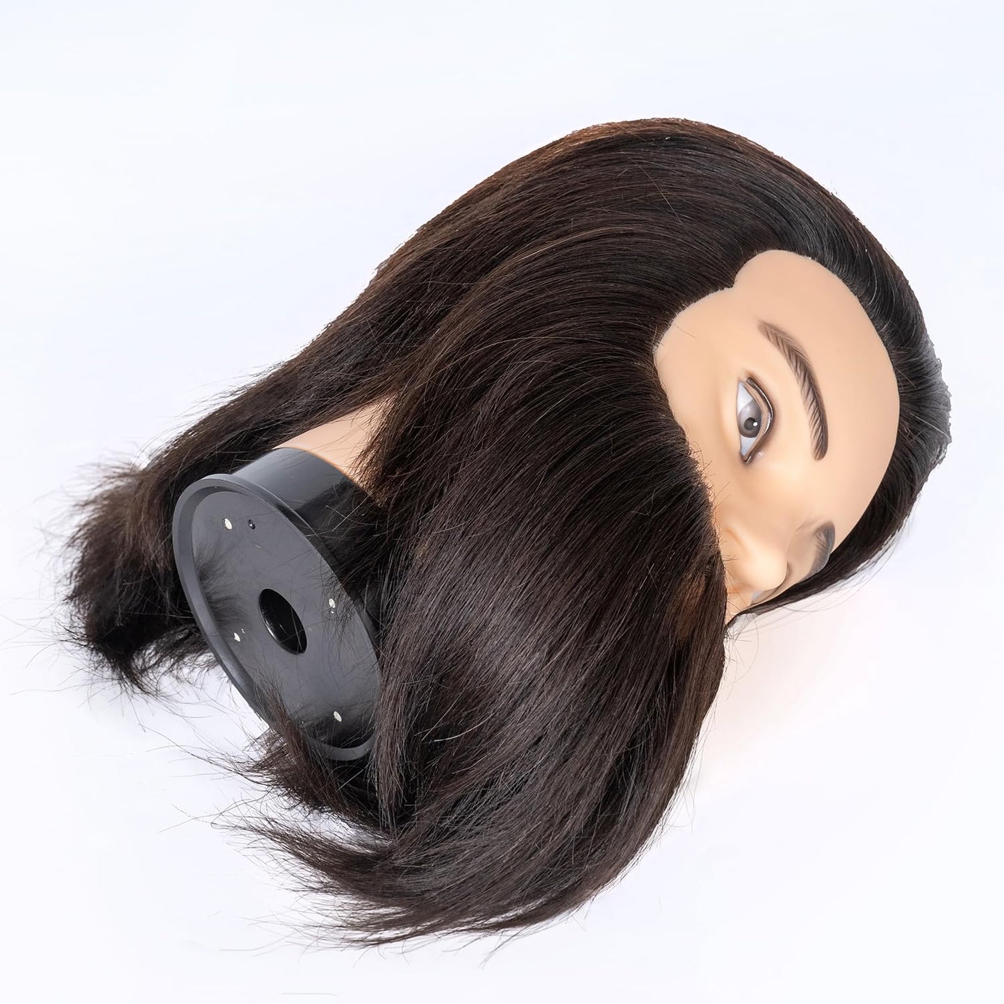 Male Mannequin Head 100% Human Hair Mannequin Head Cosmetology Mannequin Head with Stand Mannequin Head Human Hair Doll Head (Bearded Black)