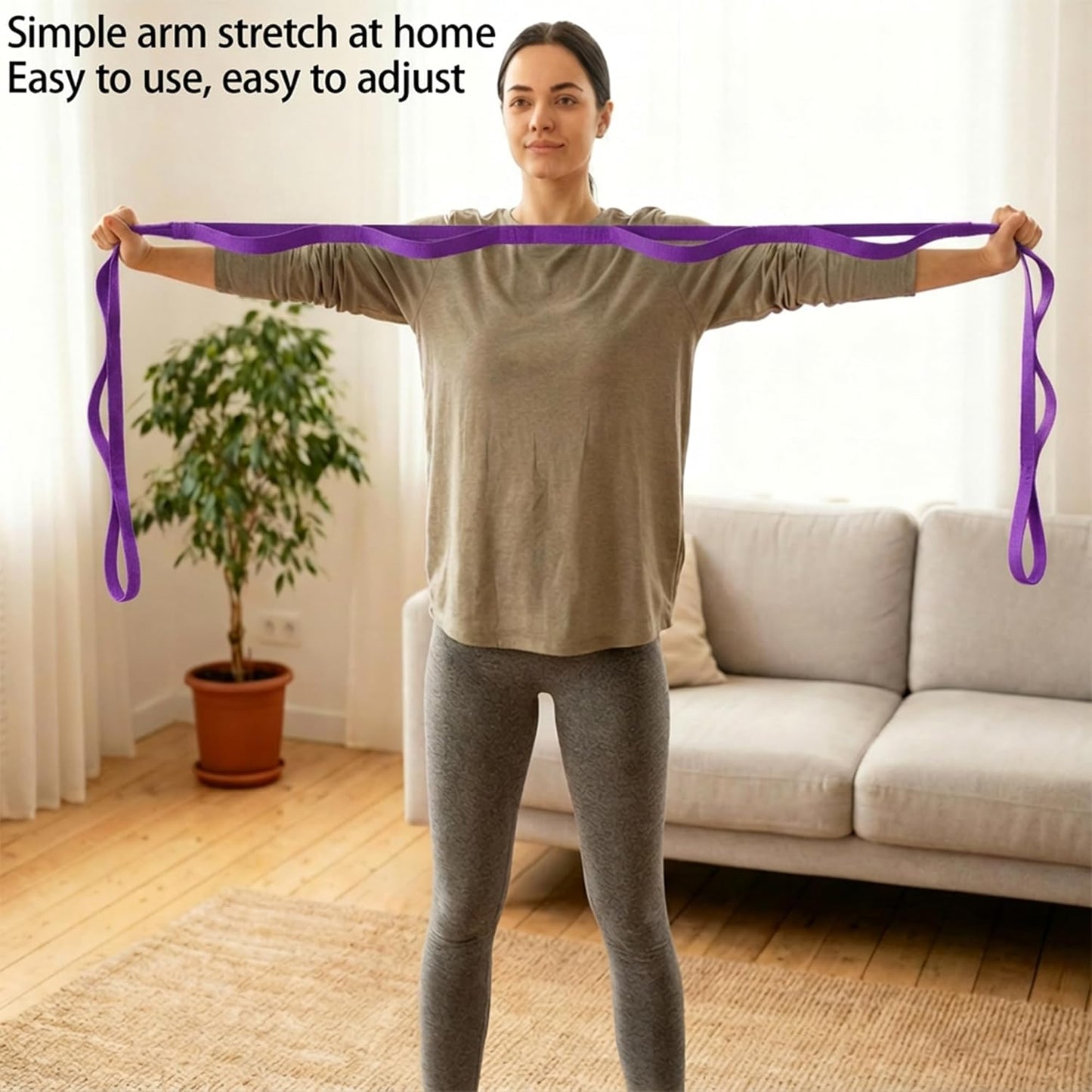 Yoga Stretch Strap - Non-Elastic Stretch Band with 10 Loops for Flexibility Training | Ideal for Home Workouts and Pilates