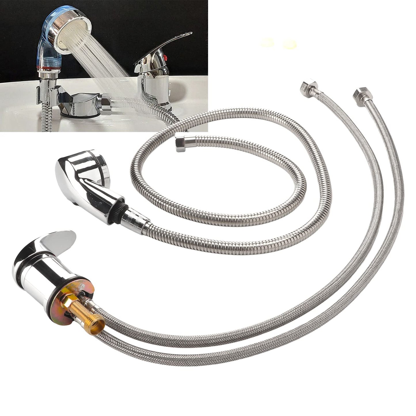 Salon Shampoo Sink Bowl Faucet and Sprayer Kit Ceramic Valve Sealing Hot Cold Shampoo Bed Faucet Sprayer Kit for Shampoo Bed Bowl Backwash Unit with Hose 1.2m