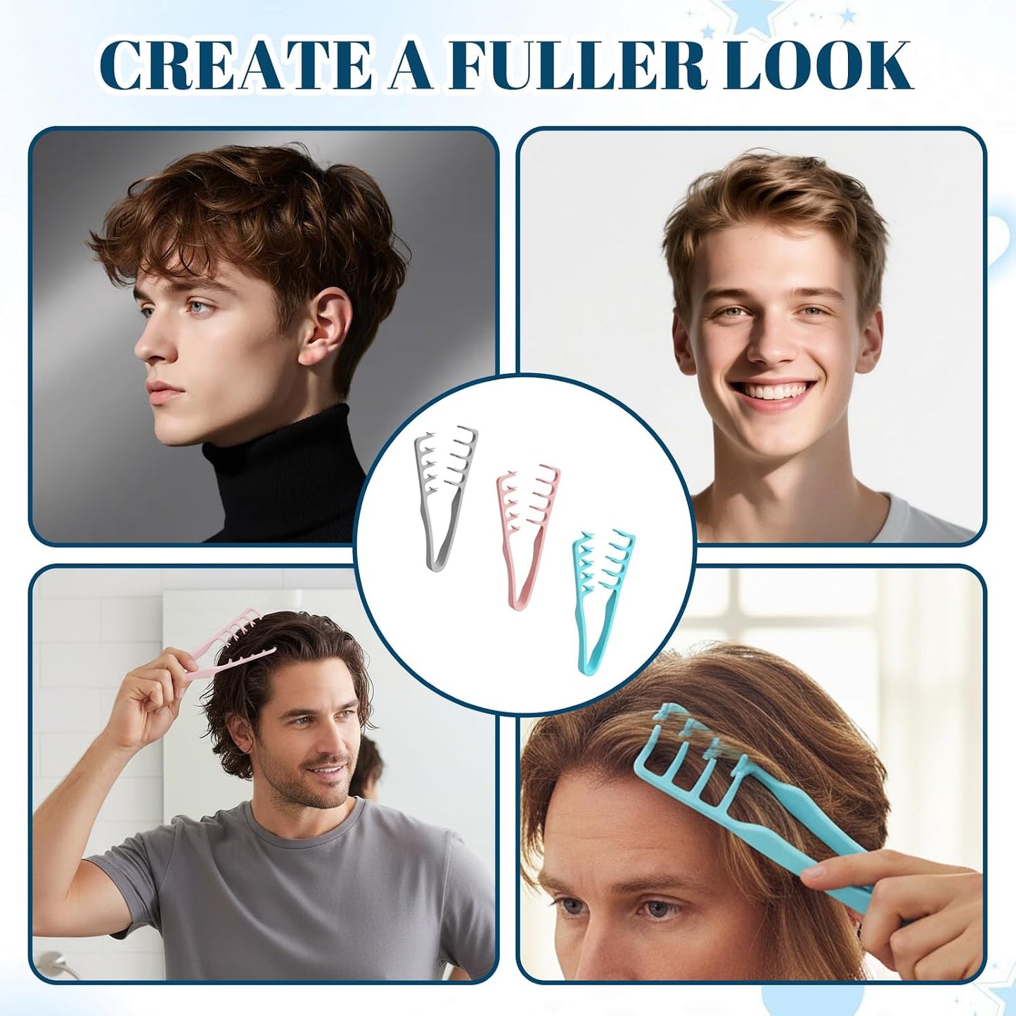 Textured Styling Comb Set - 3PCS Hair Combs for Curly Hair & Travel | Perfect for Hairstyling Enthusiasts