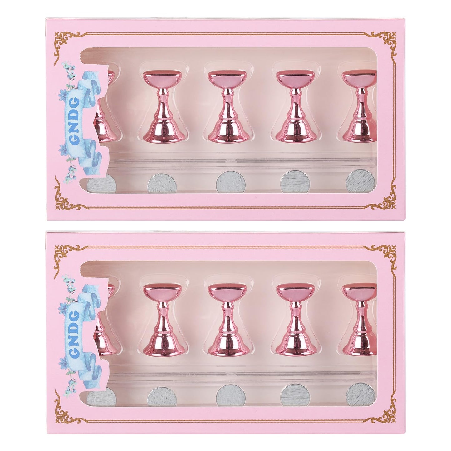 Tbestmax Magnetic Nail Stand for Press On Nails Art Display Practice 2 Sets with case, Fake Nail Holder Tips with 500 PCS Double-Sided Tape for DIY Salon Supplies -Pink