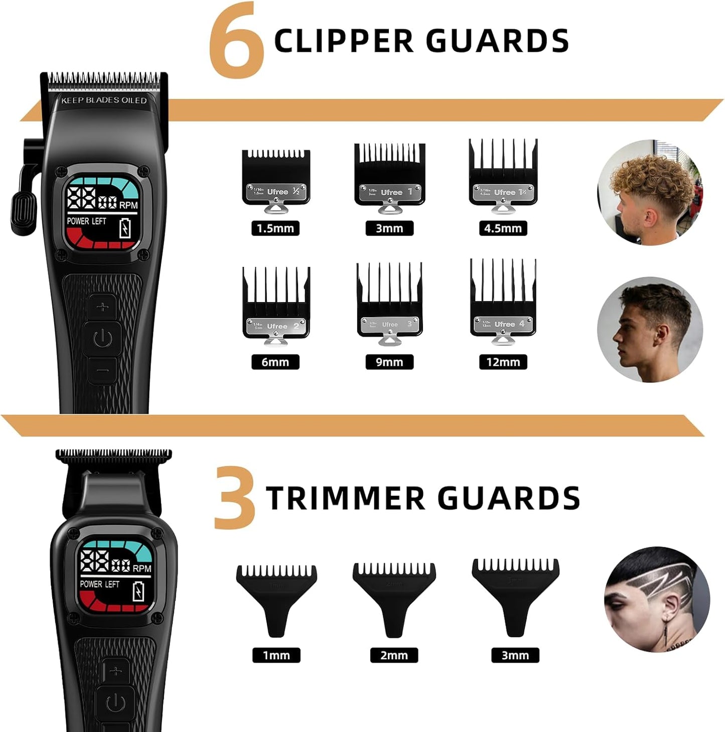 Professional Hair Clippers for Men - Cordless Barber Trimmer Set with DLC Blades | Precision Cutting Kit