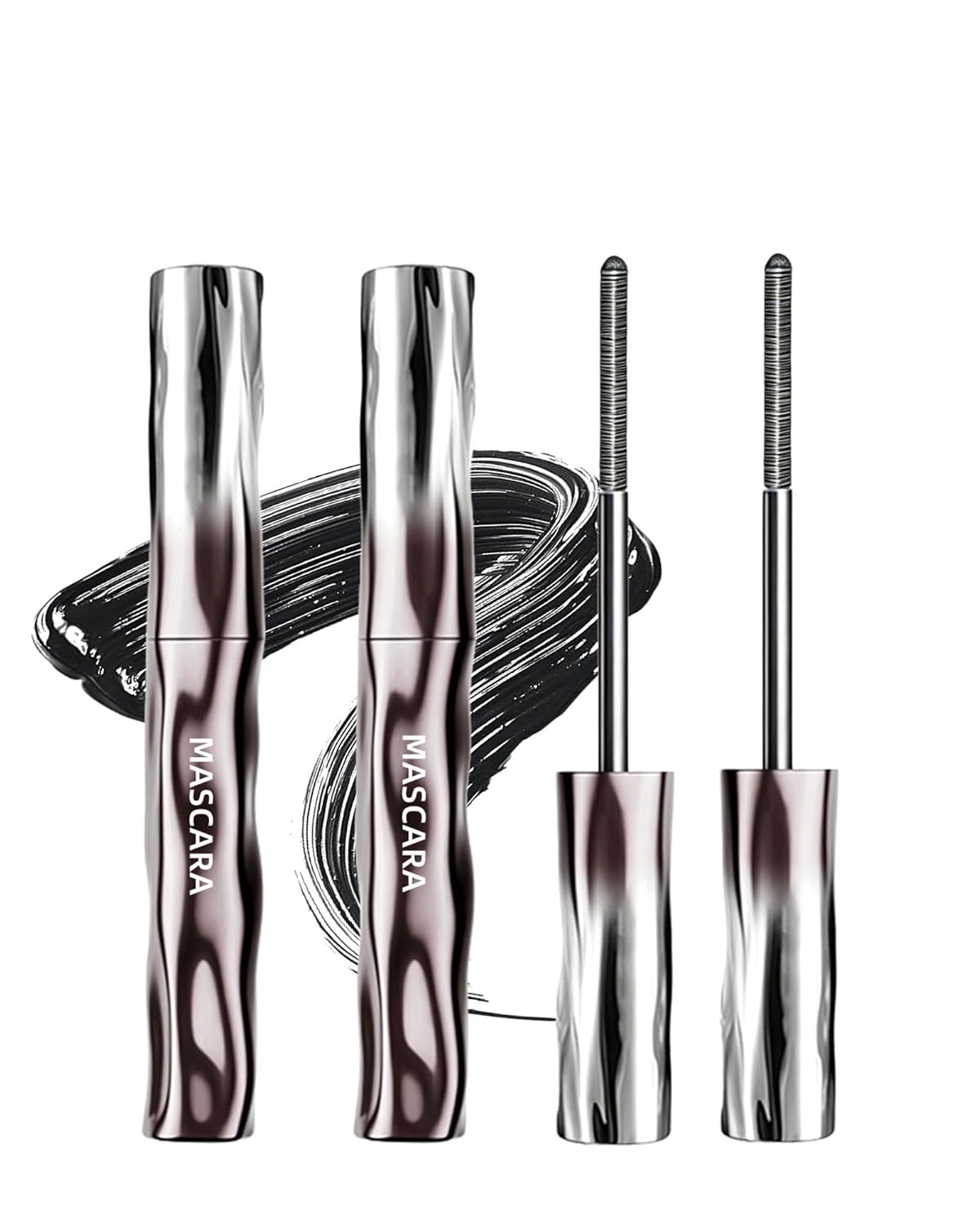 Black Washable Metal Rod Mascara - Waterproof Iron Wand for Volume & Length | 3D Curling, Smudge-Proof Fiber Lash