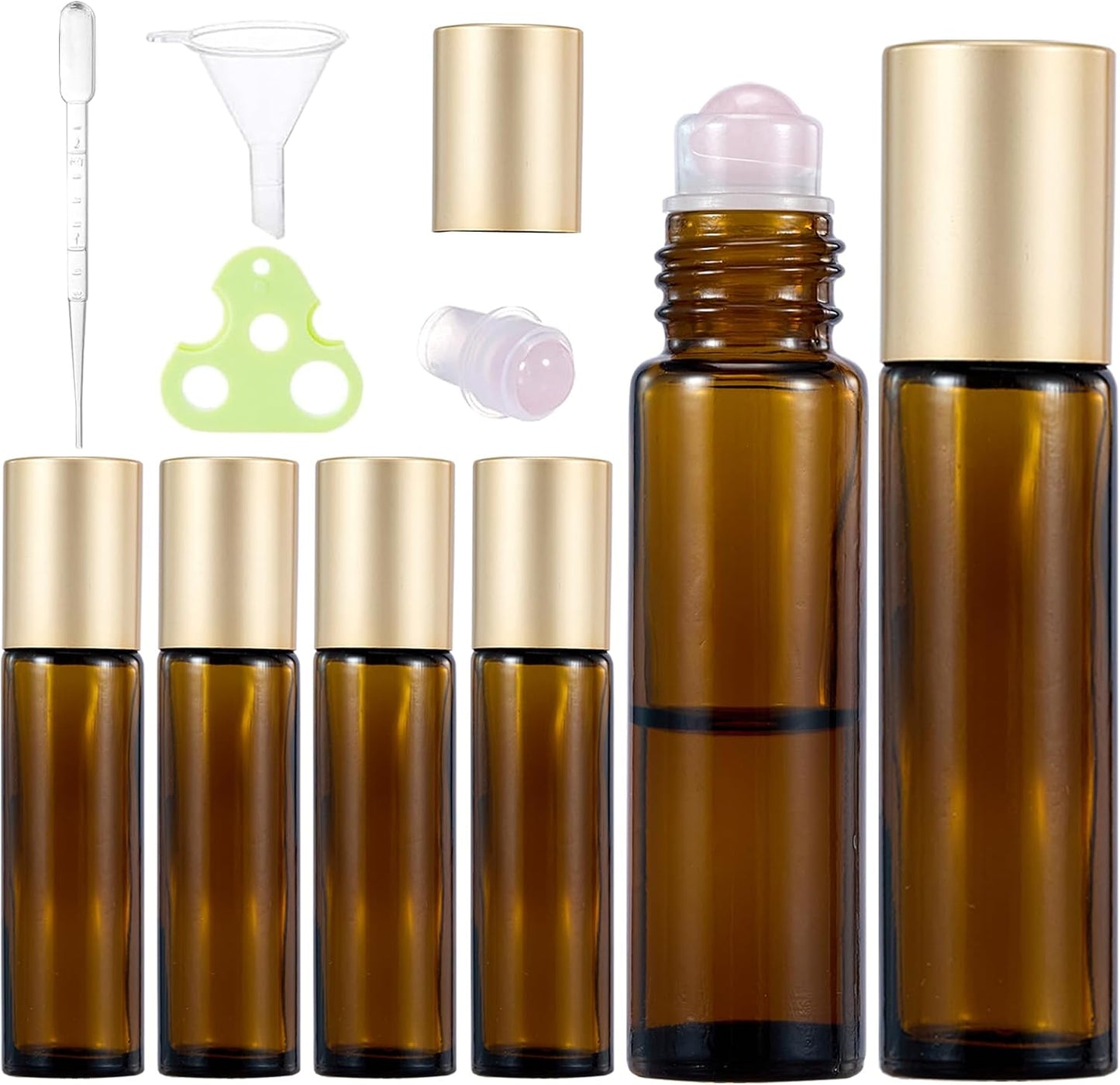Green Aventurine Quartz Roller Bottles - 10ml Amber Glass Essential Oil Rollers | Leak-Proof Travel Size (Olive Green)