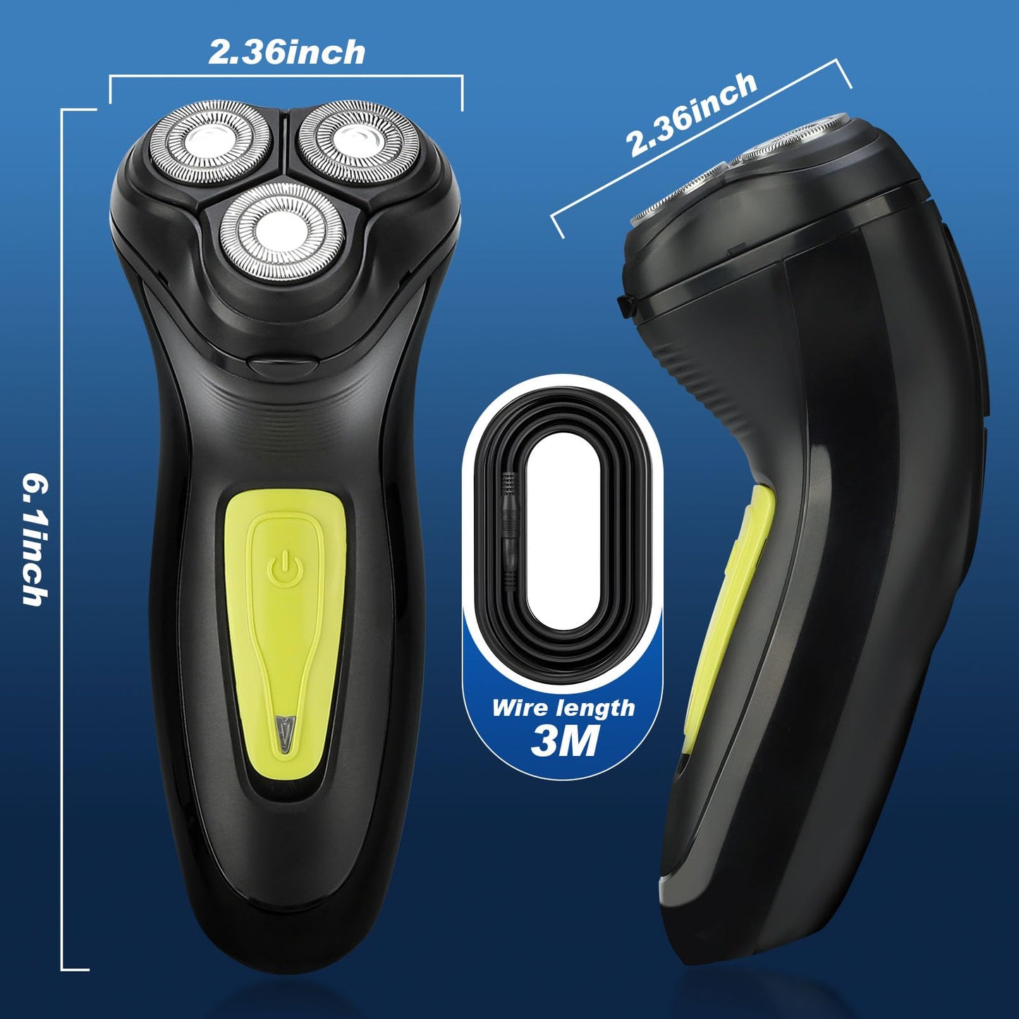 BlueFire Head Shaver for Bald Men, Corded 3D Electric Rotary Shavers with Pop-up Trimmer,Bald Head Close Shaver for Men, Rotary Shaver Electric Dry Shave (Yellow)