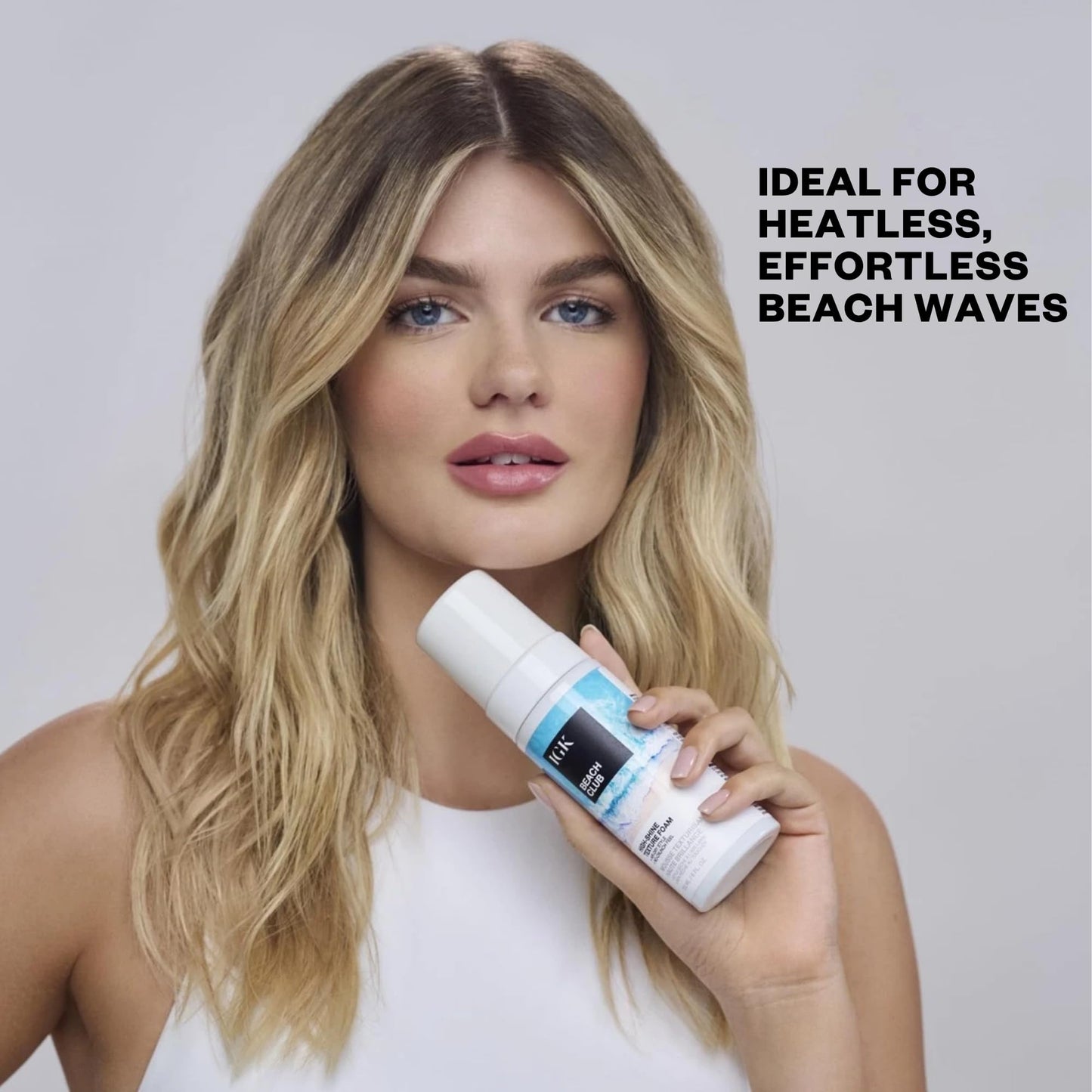 IGK Beach Club High-Shine Texture Foam – Salt-Free Hair Mousse for Beach Waves – Air-Dry Styling Foam for Wavy, Curly & Straight Hair – Anti-Frizz with UV Protection – Vegan, 5 Oz