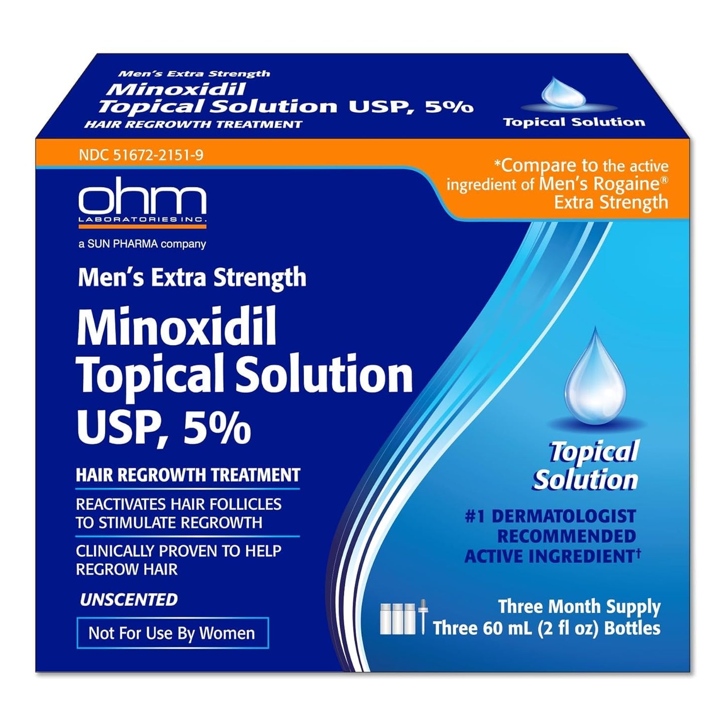 Minoxidil 5% Hair Regrowth Solution - Clinically Proven Tincture for Men | 2oz Bottle