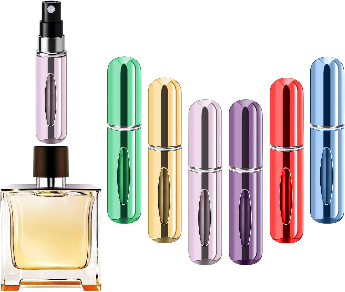 Refillable Perfume Atomizer Bottle - Portable Travel Spray, 5ml | 4 Pack in Silver, Purple, Blue, Gold, Pink, Black