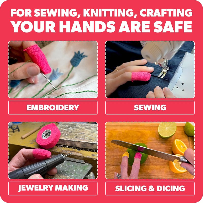 THIMTEC - The Original Thimble Tape for Hand Sewing - Fully Adjustable Nail & Finger Protector - A Smarter Alternative to Classic Knitting Thimbles - Neon Flamingo, 2-Pack
