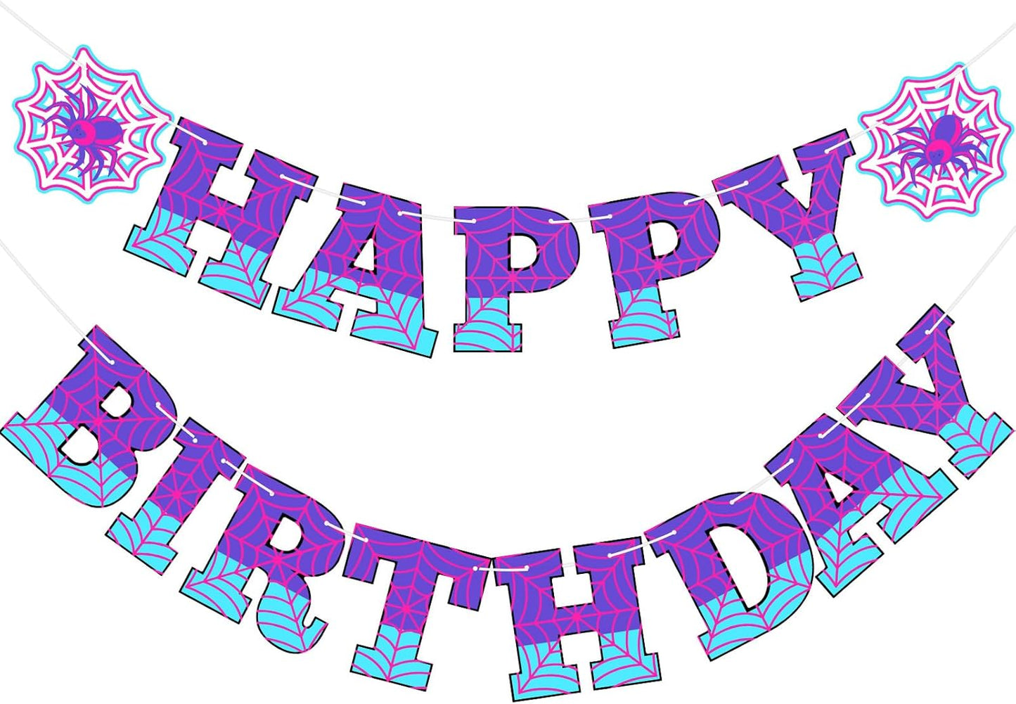 Spider Theme Birthday Banner - Pre-Strung Spider Web Decor for Kids' Parties | Pink & Blue