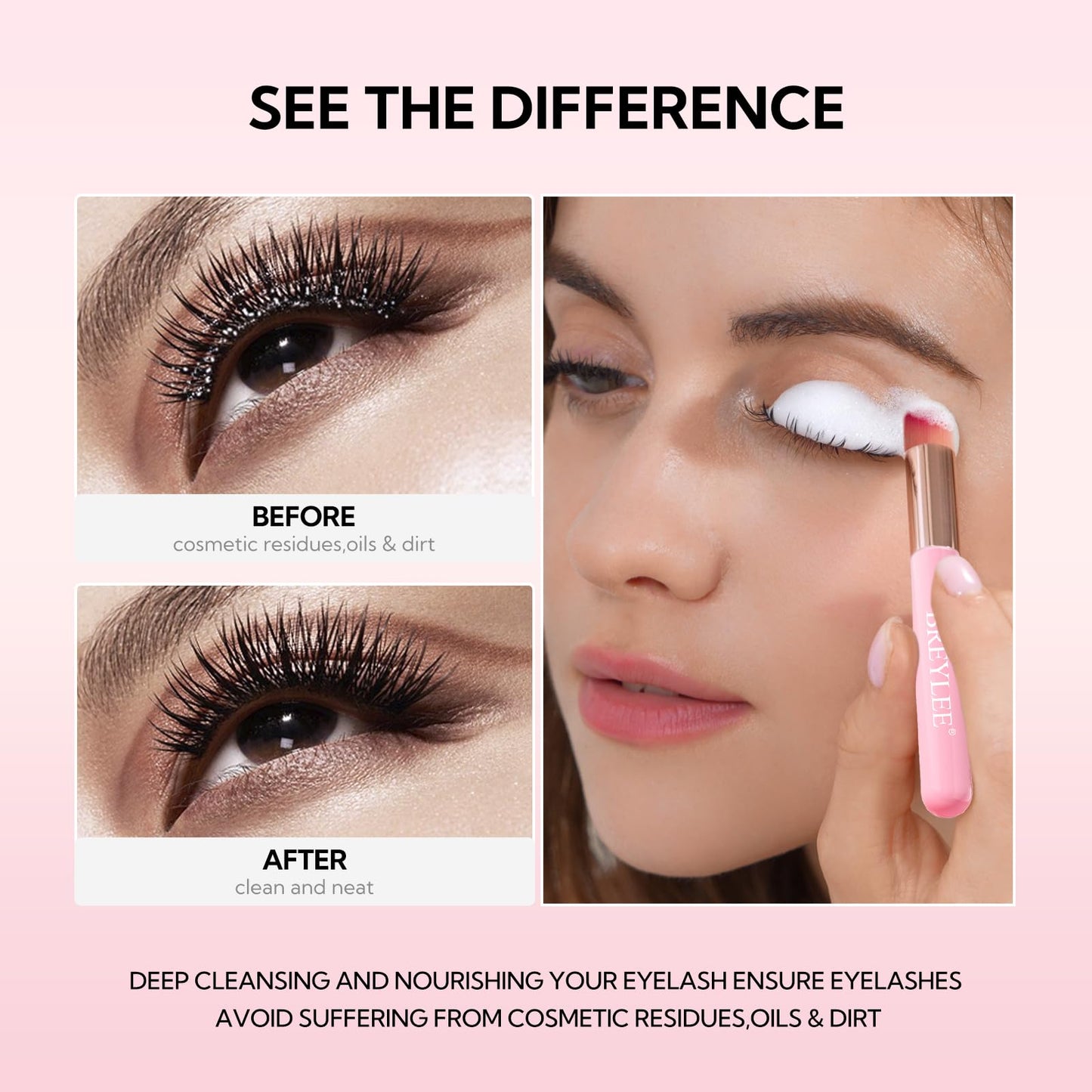 BREYLEE 100 ml Lash Shampoo for Lash Extensions, Lash Fan Dryer+Rinse Bottle+Brushes+Cotton Puff, Eyelash Extension Cleanser, Lash Bath Wash Soap Foam Cleaner for Salon and Home Use