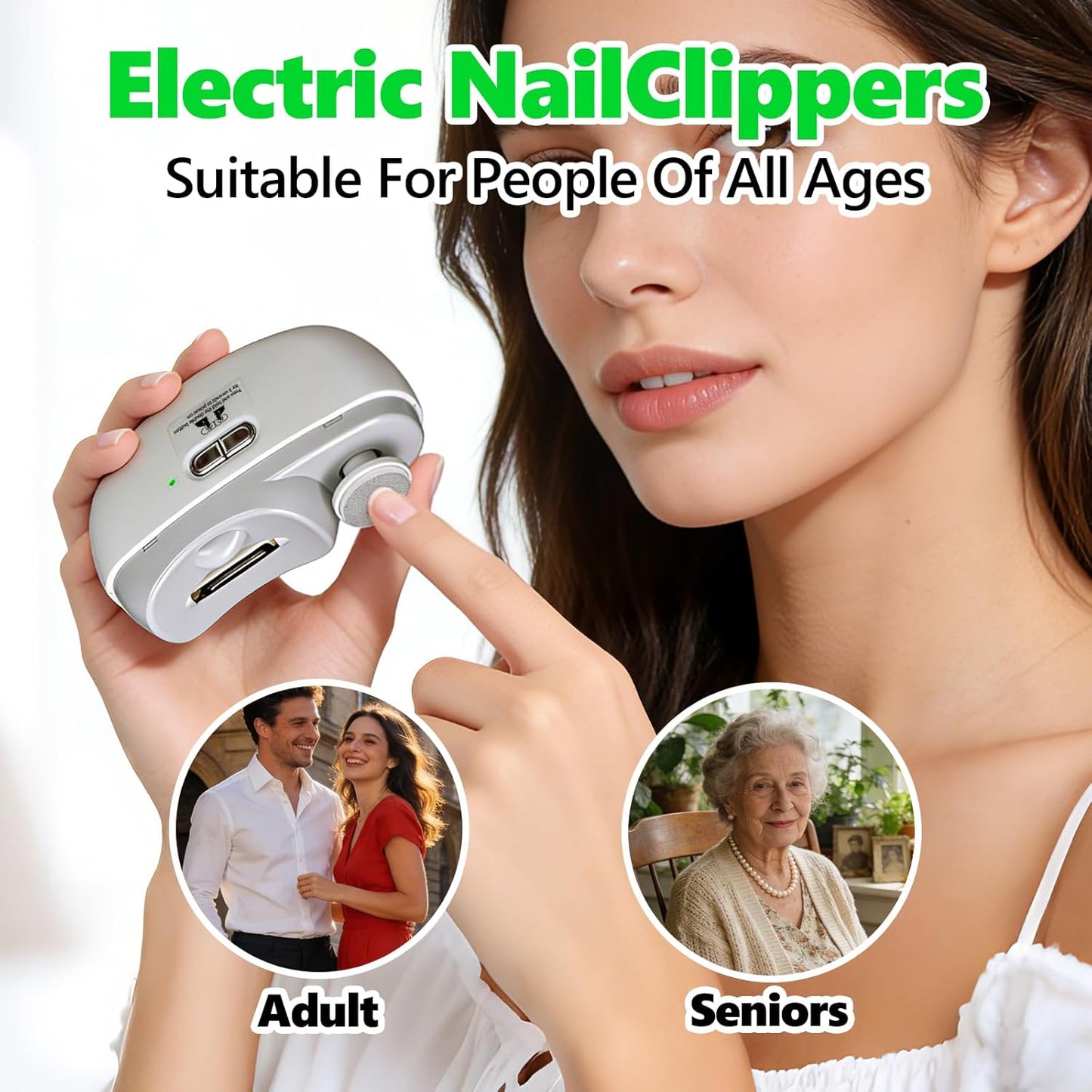 Electric Nail Clipper & Trimmer - 2 in 1 Automatic Nail Grinder with LED Light | USB Rechargeable, Quiet & Efficient for All Ages