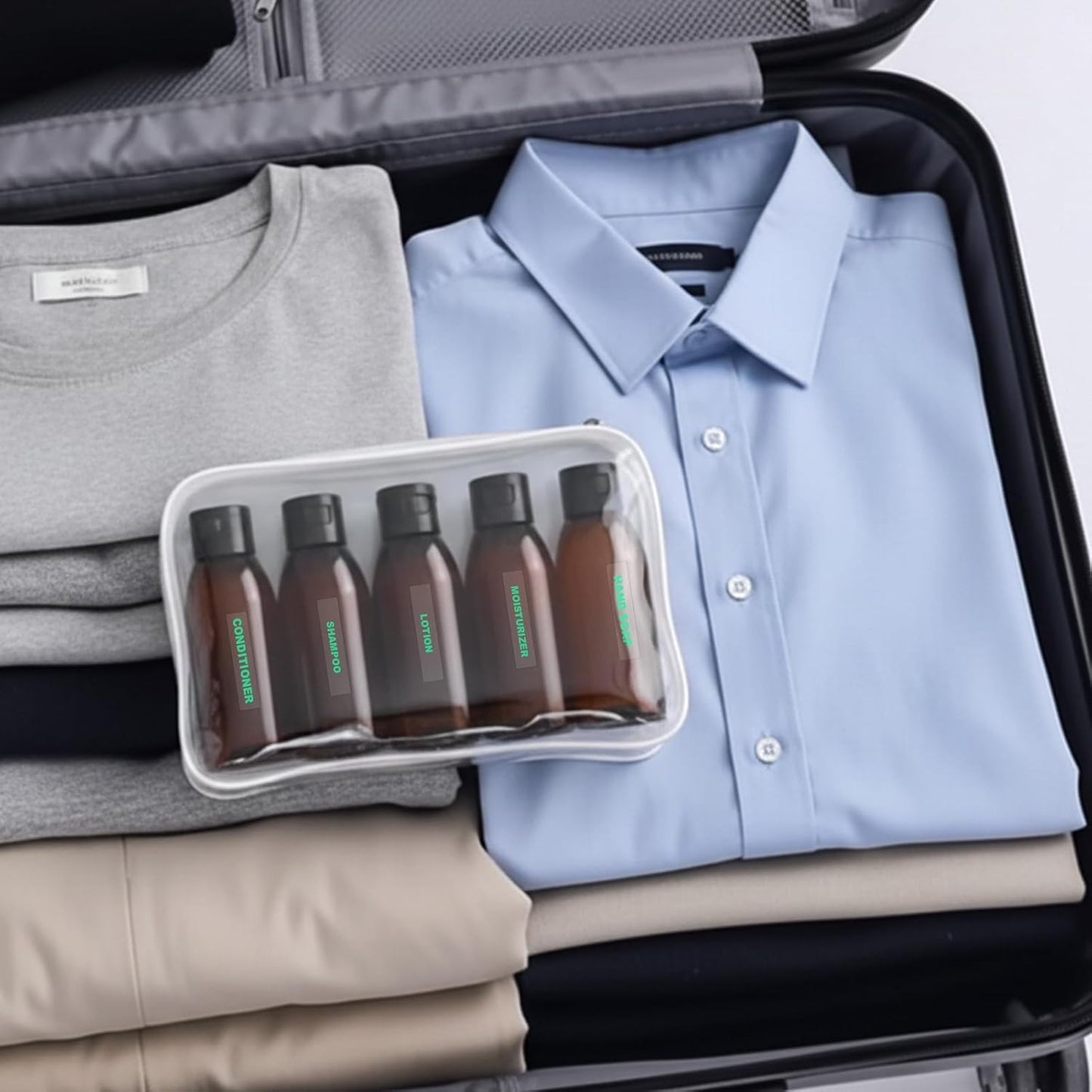 Travel Bottles for Toiletries - 5 Pack 3.4oz TSA Approved | Leak-Proof Squeeze Containers in Brown