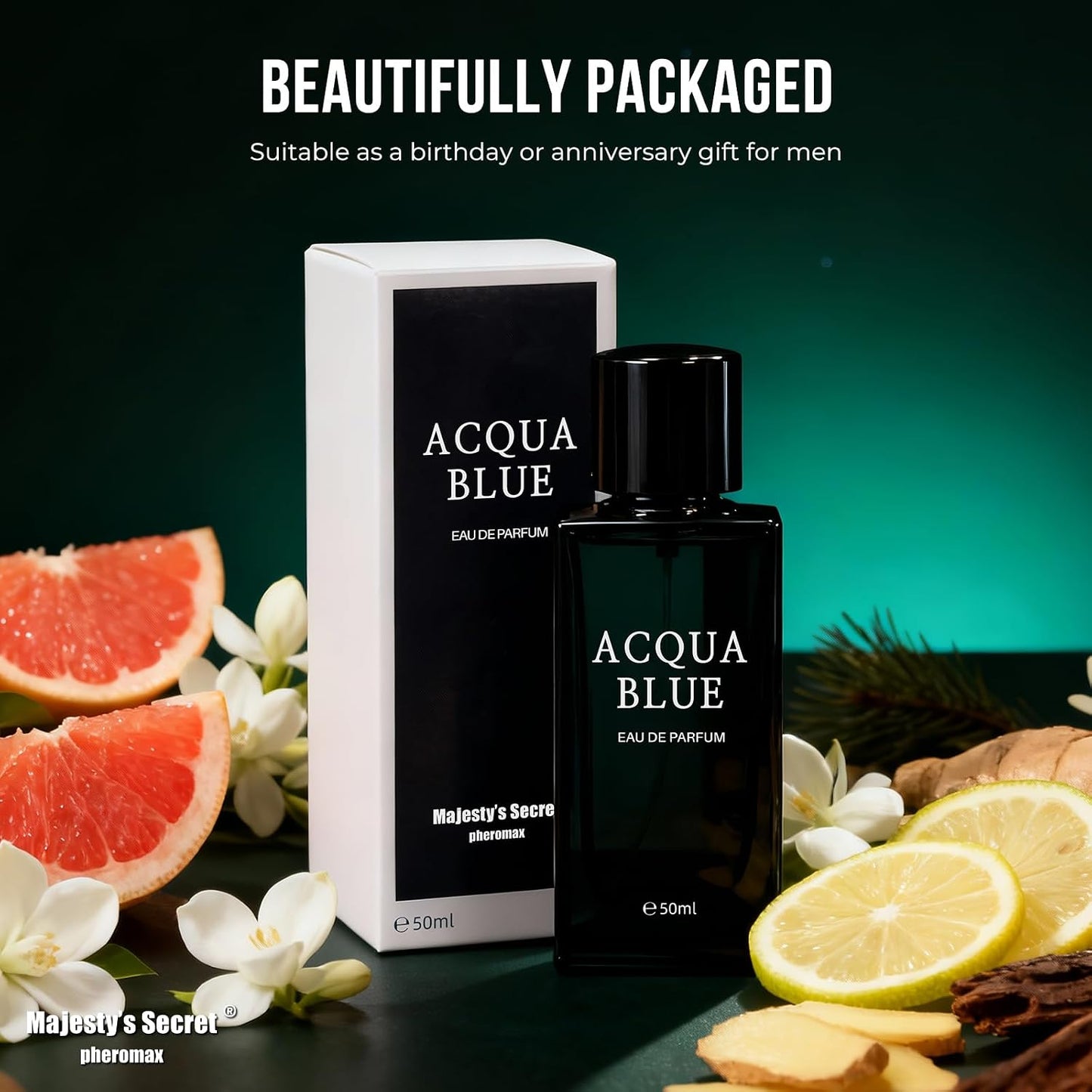 Acqua Blue Eau de Parfum for Men - Fresh Woody Cologne with Lemon, Mint & Pink Pepper | 50ml Long-Lasting Fragrance