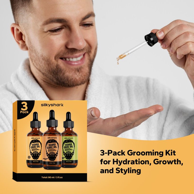 SilkyShark Beard Oil (1 Pack, 30ml), Beard Growth & Conditioning Oil for Men, Hydrating Beard Moisturizer for Grooming & Care, Majestic Oud