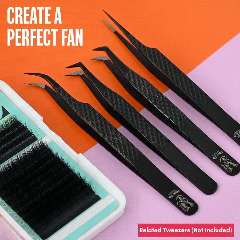 My Lash Tools 90 Degree Volume Fiber Tip Lash Tweezer – FAN BOSS, Non Slip Grip Professional Eyelash Extension Tweezers for Mega Volume Fans, Lash Artist Precision Tool (Black)