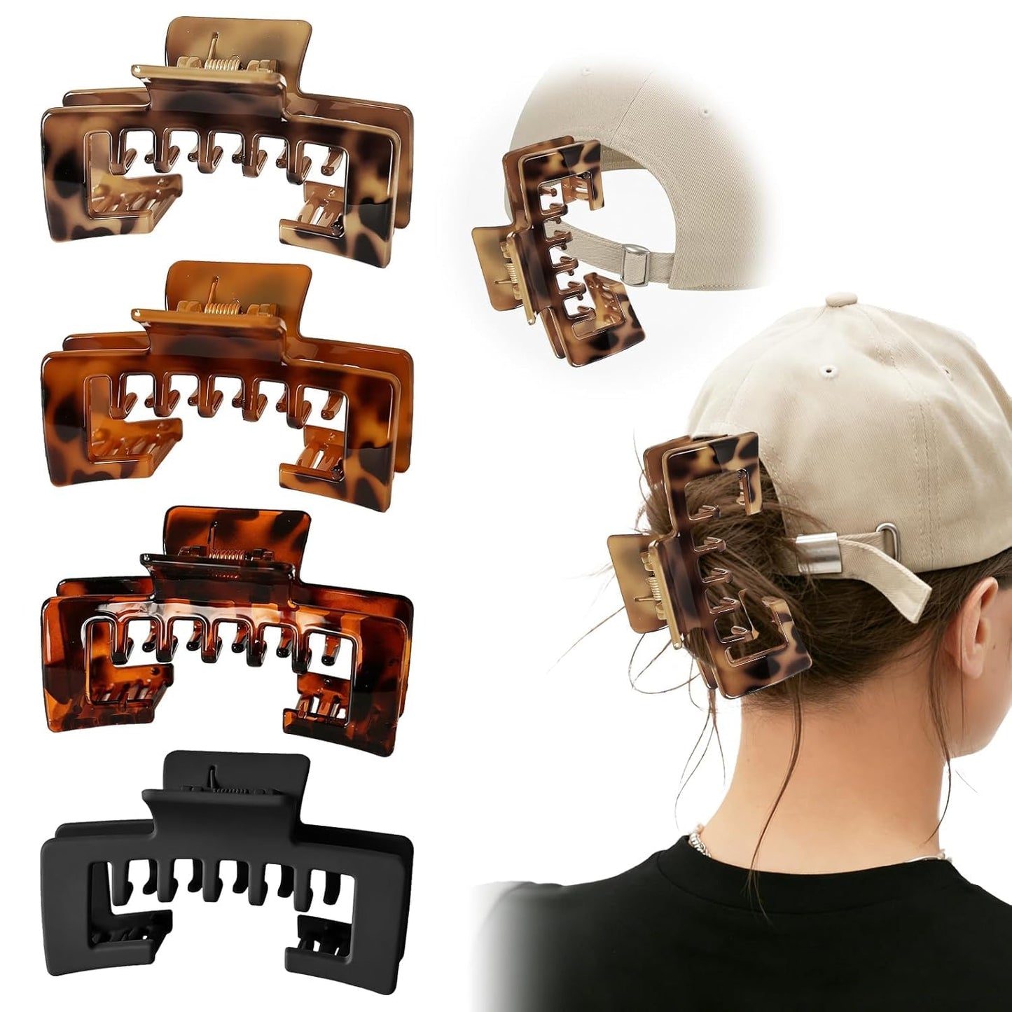 Hat Claw Clips for Women - 4Pcs Non-Slip Trucker Hat Hair Clips | Strong Hold for Thick & Thin Hair