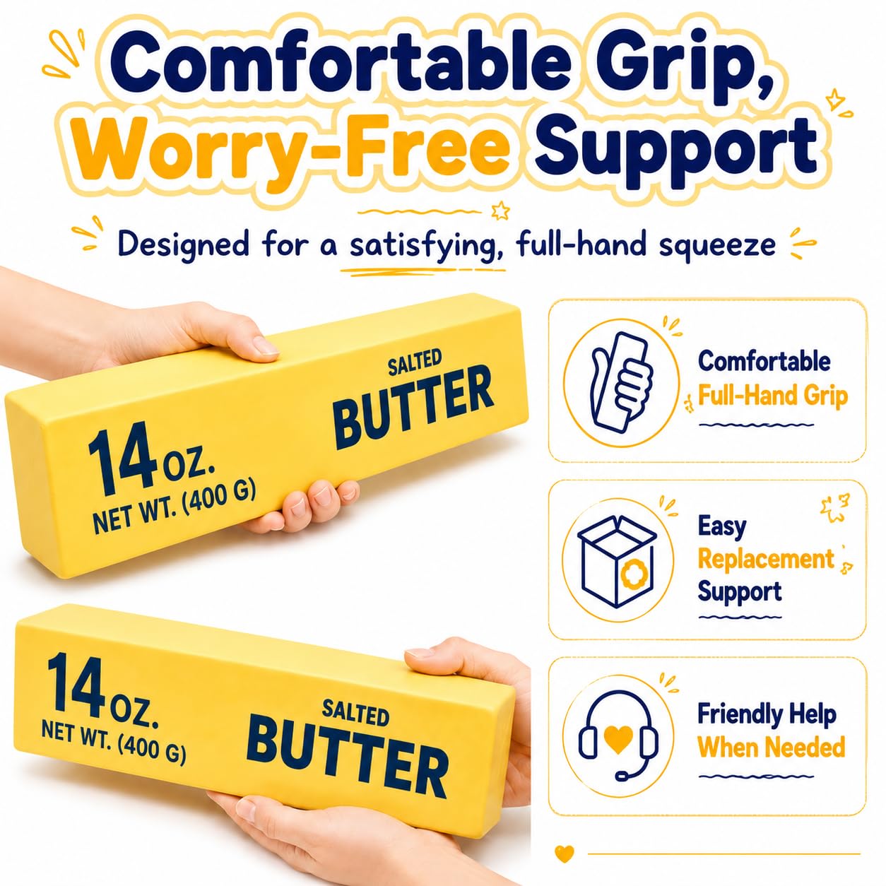 10'' Jumbo Butter Squishy Stick, 14 oz Big Slow Rising Squishies, Large Butter Squeeze Stress Balls, Giant Soft Squeeze for Office Desk & Home Use (1, Giant)
