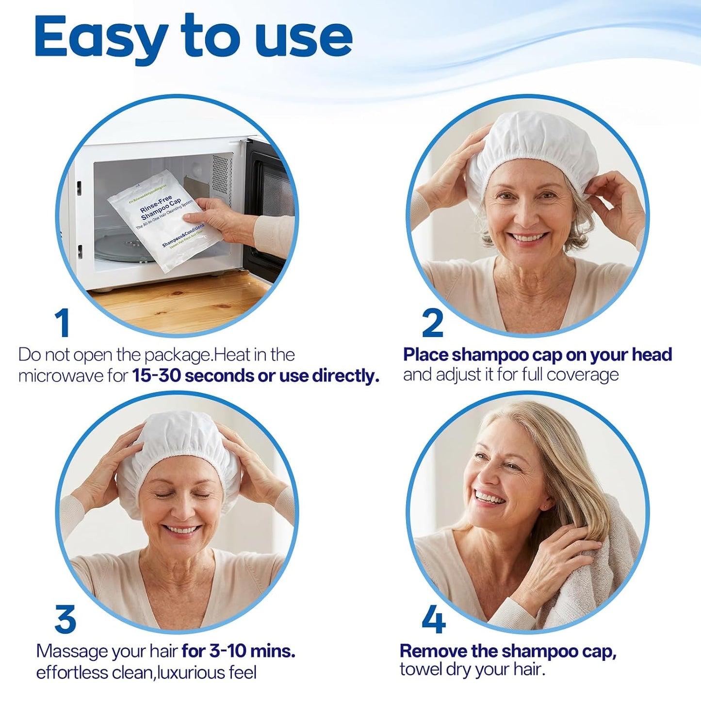Shampoo Caps - 8 Pack No Water Rinse Microwavable | Waterless Hair Washing for Bedridden Patients & Camping - PH Balanced, Portable