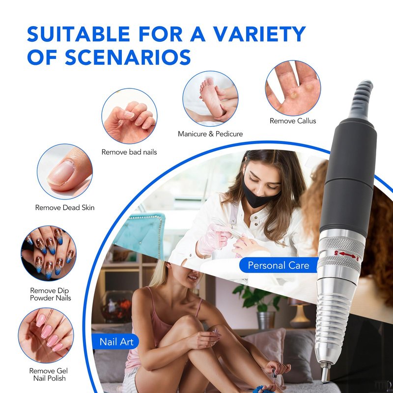 Nail Drill Handpiece for Super UP200, 35000RPM Professional Electric Nail File Handle Replacement 3 Pins for Manicure Art Tool, Low Noise and Smooth (Only Handpiece)
