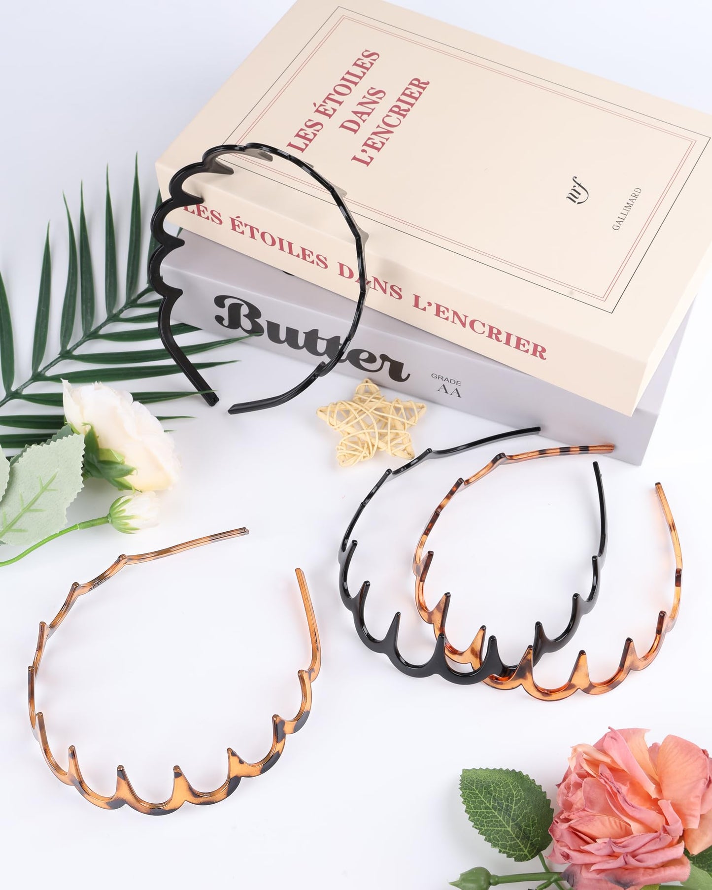lulir Zig Zag Headbands for Women, 4 Pack Non-Slip Wavy Plastic Hair Comb Headband with Teeth, U-shaped 90s headband Hair Accessories, Gifts for Women (Black & Brown)