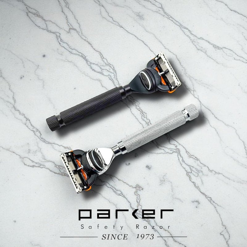 Parker 5-Blade Razor Handle Compatible with Gillette® Fusion® Cartridges – Weighted Metal Handle with Textured Grip for Smooth, Tug-Free Shaving | Luxury Men’s Gift | 1 Cartridge Included (BLACK)
