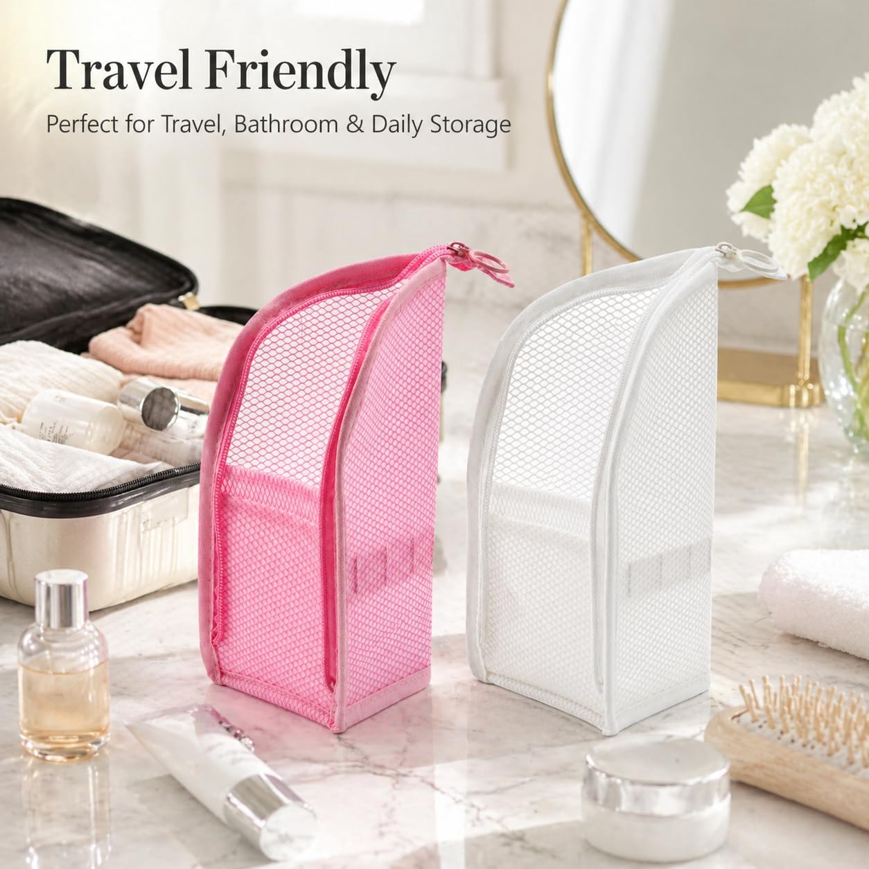 Portable Travel Toiletry Bag - 2 Pcs EVA Mesh Organizer with Waterproof Zipper | Lightweight & Dust-Free