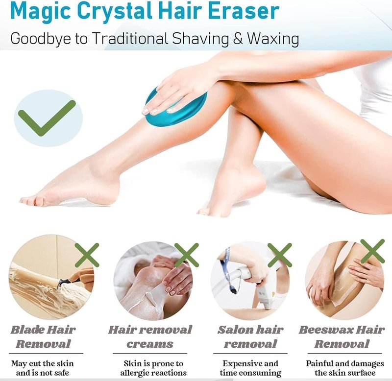 2PCS Crystal Hair Eraser for Women Reusable Hair Remover Stone, Painless Crystal Hair Remover for Women and Men, Magic Painless Exfoliation Hair Removal Tool (Gold and Blue)