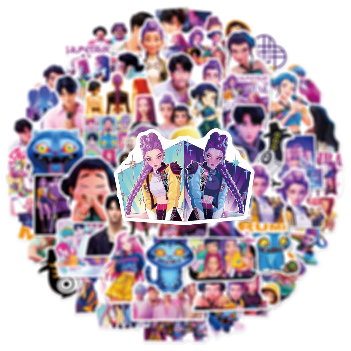 60 Pack Demon Hunters Stickers for Kids, Kpop Party Favors, Vinyl Waterproof Cool Movie Stickers for Water Bottle Laptop Computer Phone