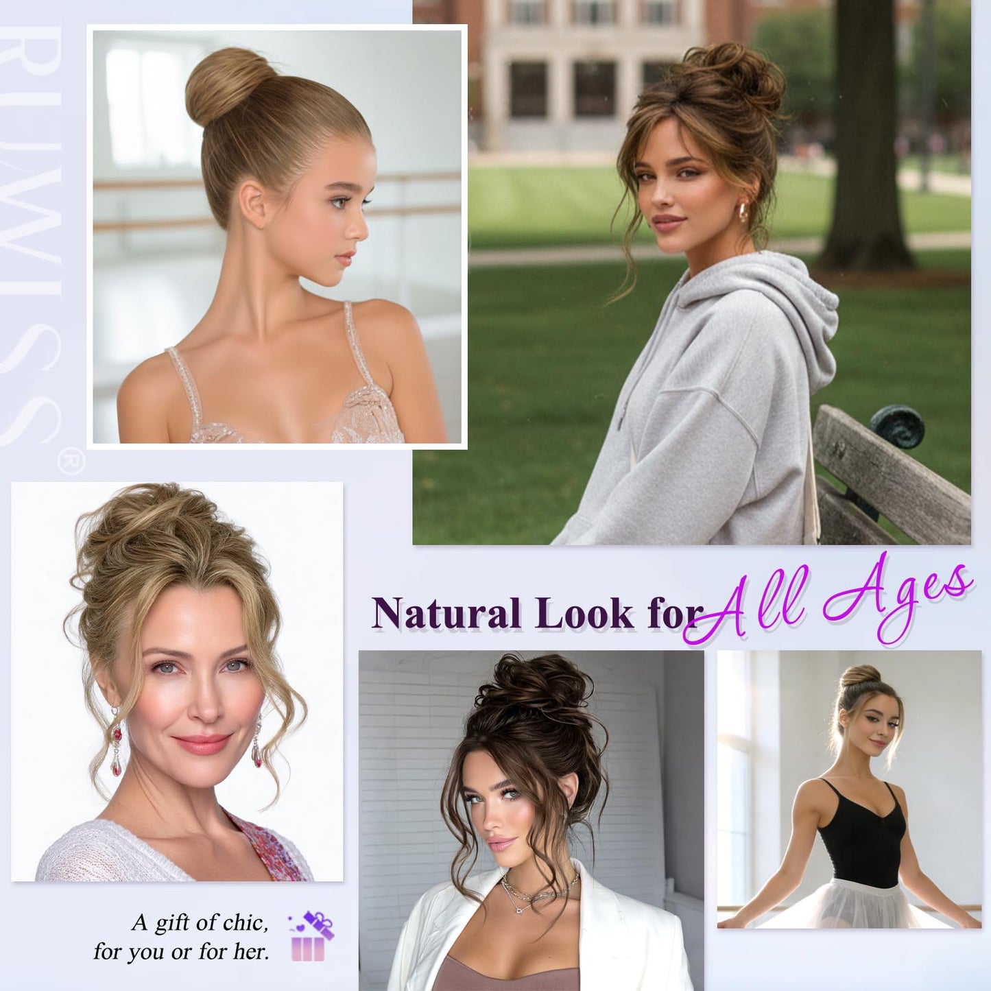 RUWISS Small Messy Bun Hair Piece Human Hair, One Hairpiece Two Styles Mini Natural Looking Scrunchies Updo for Daily, Hair Buns for Thin & Fine Hair Women Ponytail Extension (Brown)