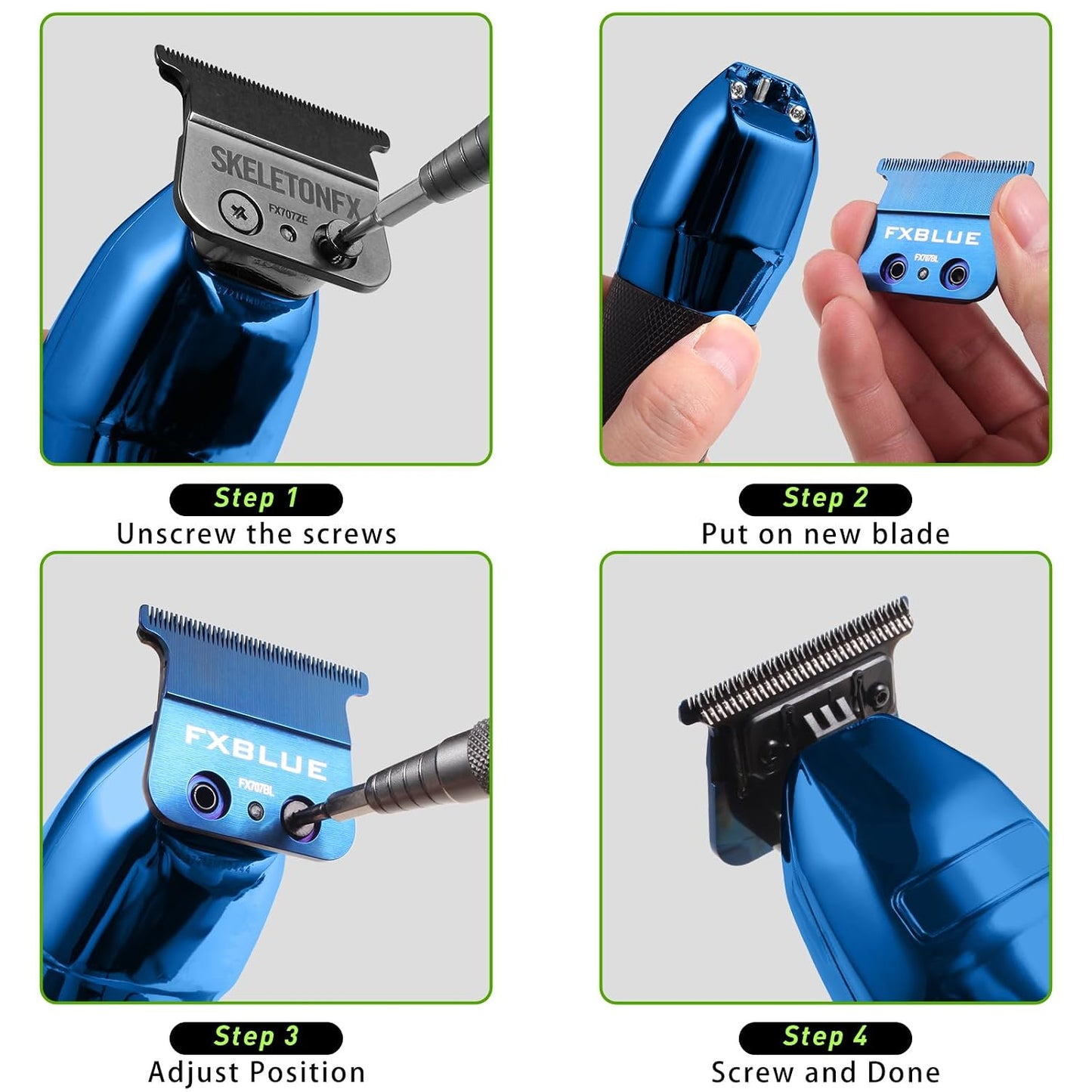 FX707BL Replacement Blades - Zero-Gapped Compatible Blades for FX787 & FX726 Trimmers | Blue