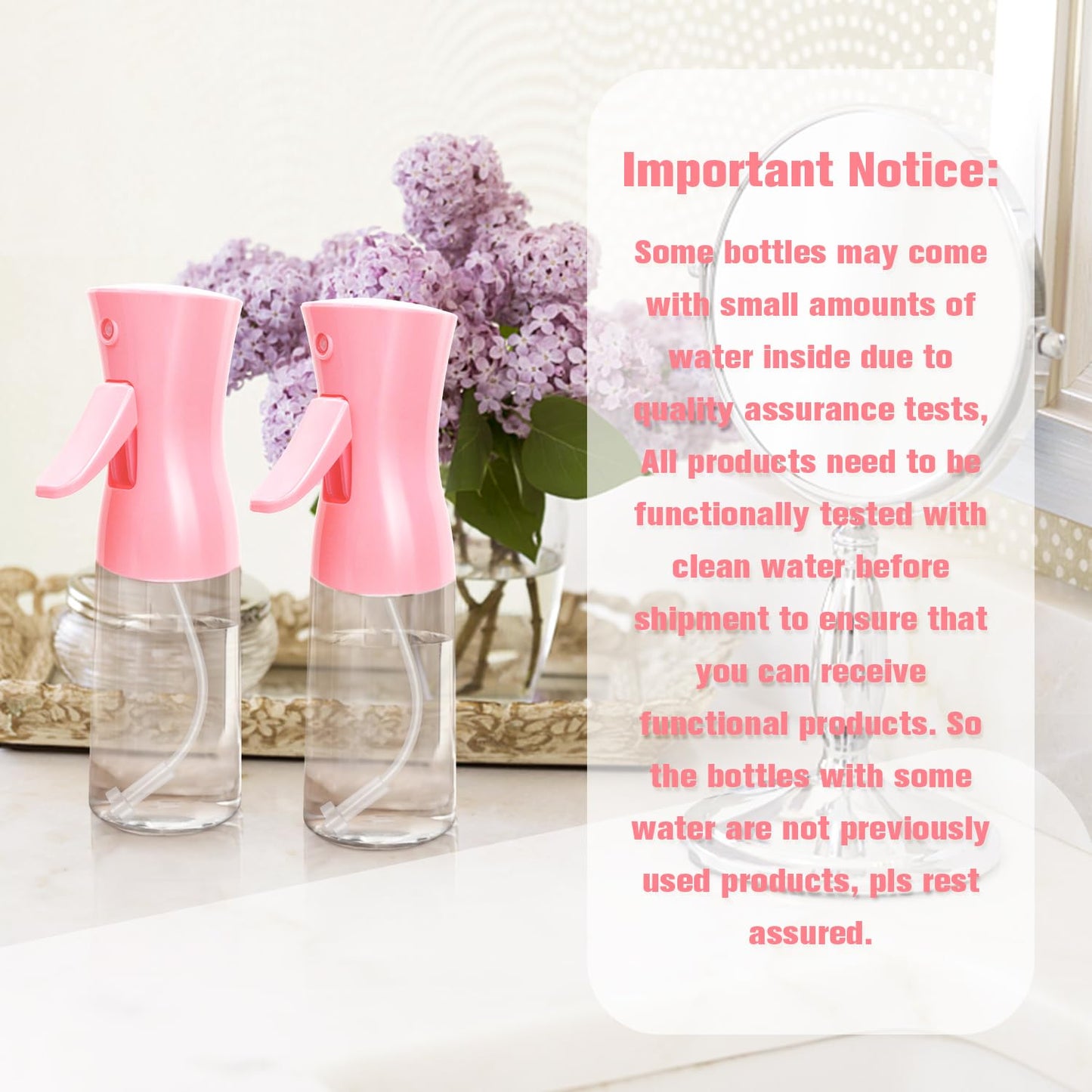 Spray Bottle,Fine Mist Spray for Hair,Ultra-Fine Continuous Spray Bottle for Skincare,Plant Care,Pet Grooming,Cleaning, Refillable Spray Container,Christmas Gift (2Pcs Light Pink)