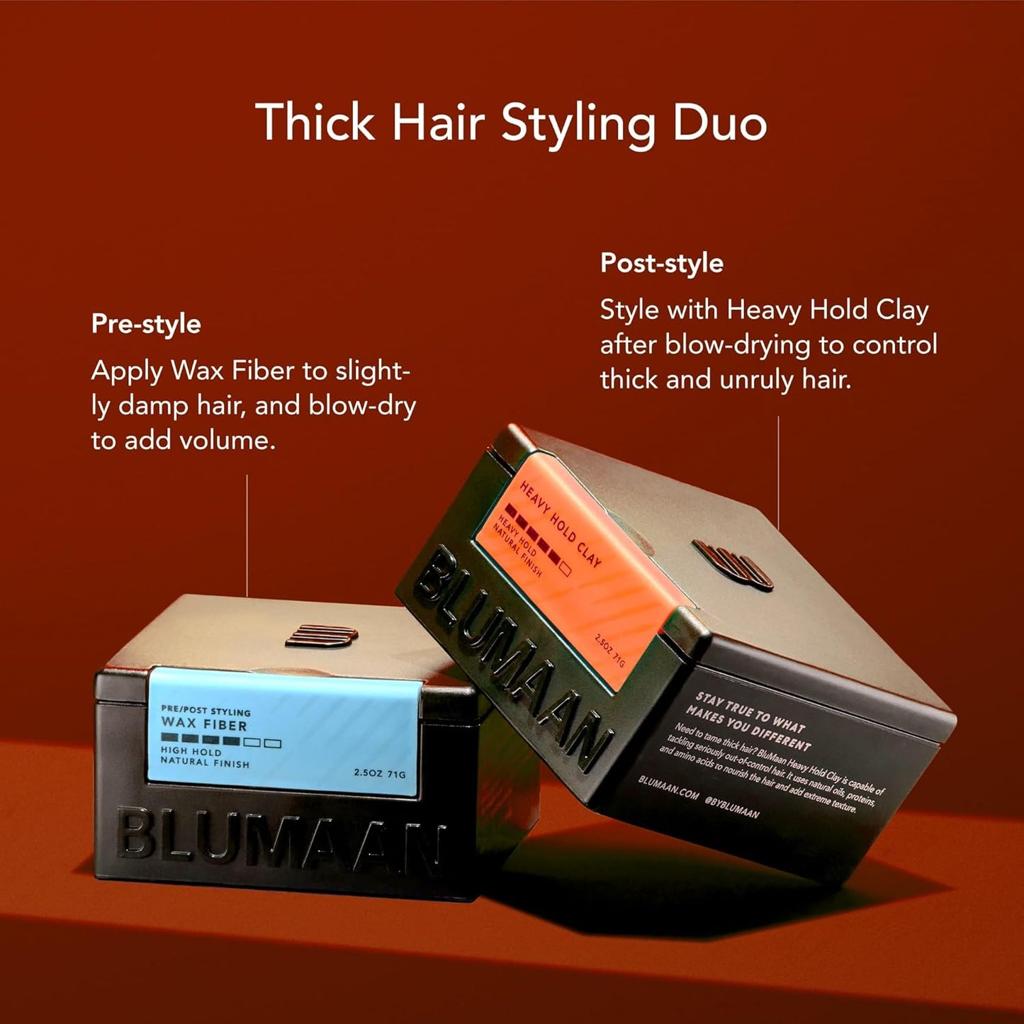 Blumaan Heavy Hold Clay | Men's Extra Strong Hair Clay for Texture & Volume - 2.5 oz, Natural Matte Finish