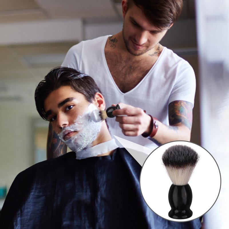 7Pcs Men Shaving Brush Wood Handle, Professional Salon Tools Hand Crafted Shaving Brush Wood Handle Black Wood Handle Shave Brushes Handmade Nylon Hair Brush for Men
