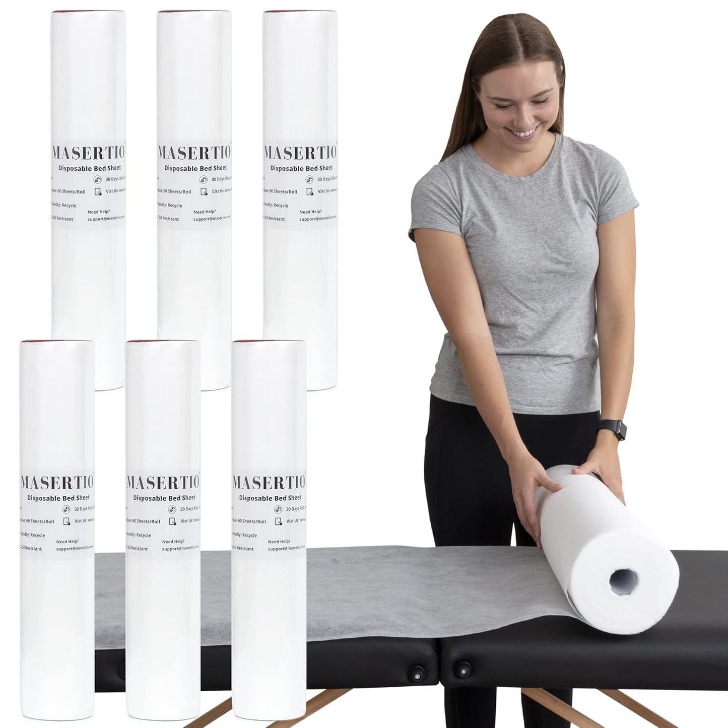 Disposable Massage Bed Cover - Non-Woven, Crinkle-Free Sheets | 31.5 x 71 Inches, 60 Sheets Per Roll
