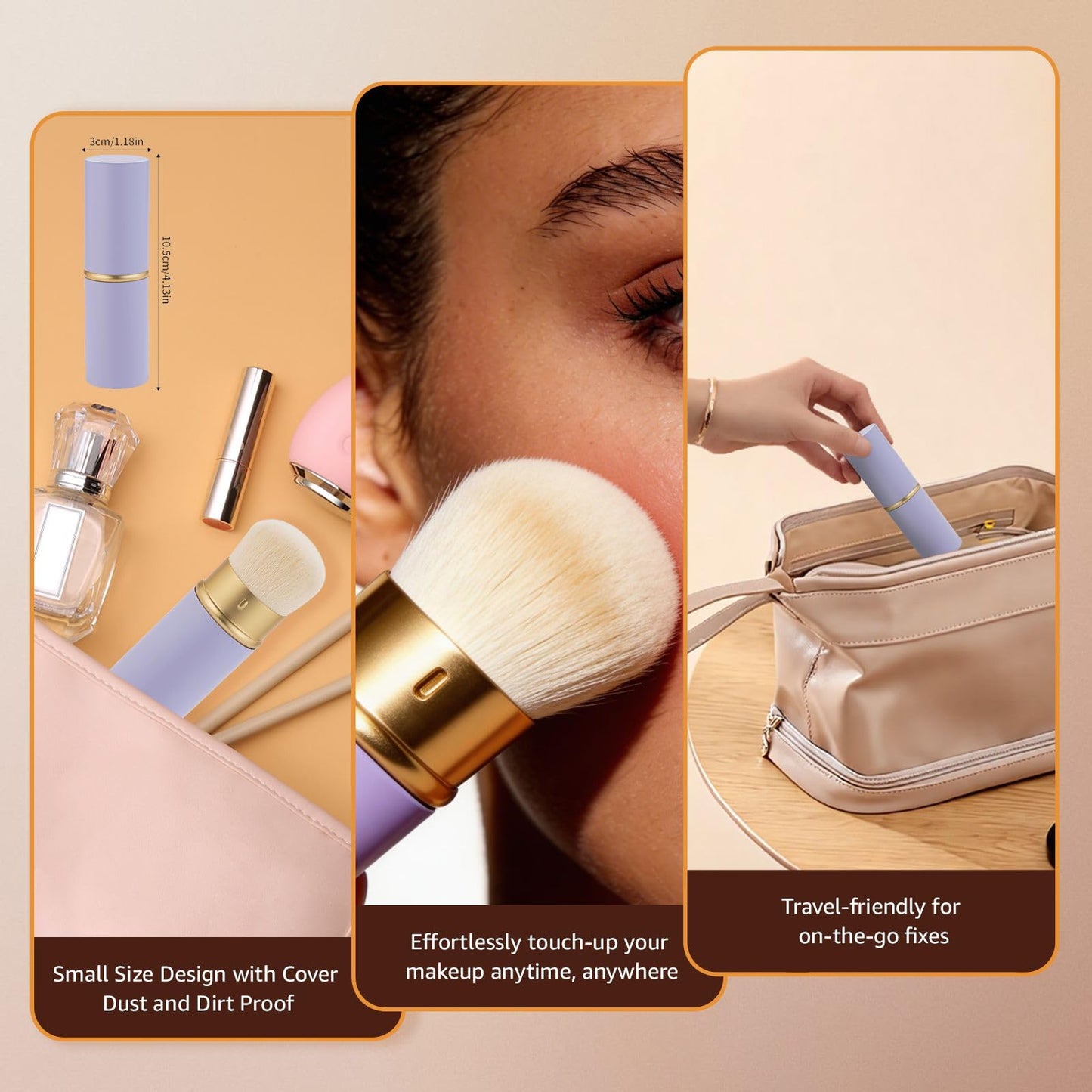 Retractable Face Makeup Brush for Powder Blending Liquid Cream Face Angle
