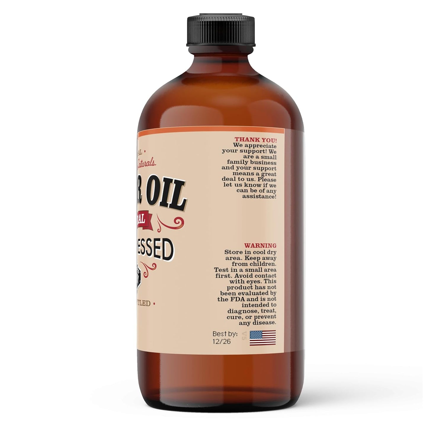 Castor Oil - 100% Pure Cold Pressed & Hexane Free | 8oz Glass Bottle