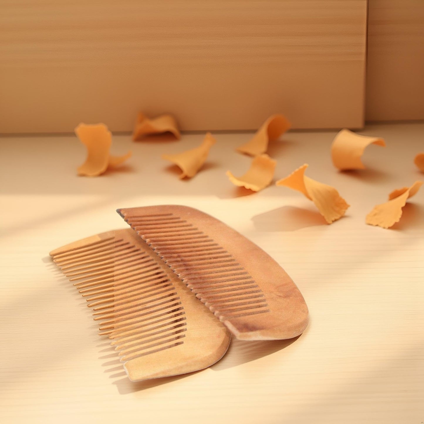2 Pcs Burlywood Natural Peach Wood Comb Close Teeth Anti-static Beard Hair Wooden Beauty Massage Detangling Tools Care Accessories Styling Tool Hair Combs