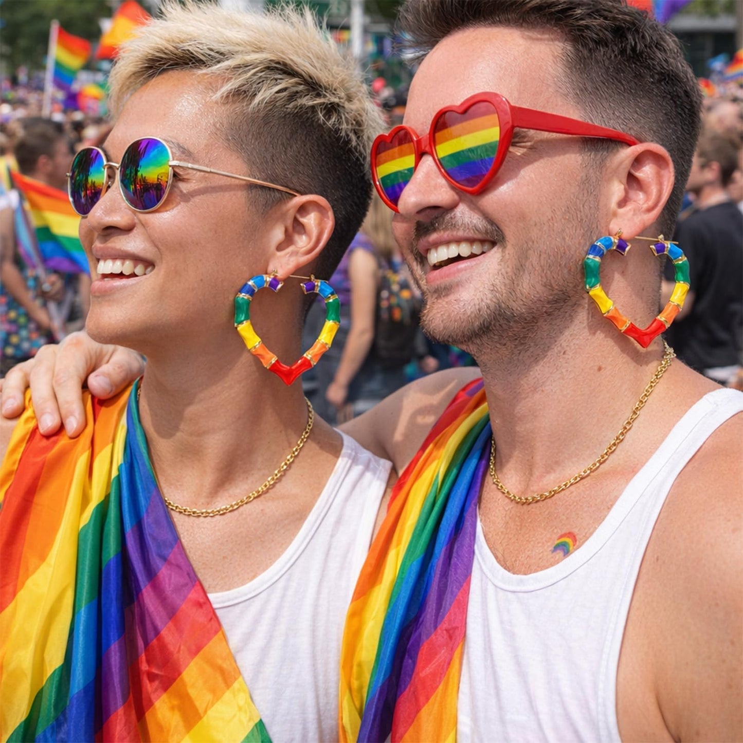 Pride Earrings Outfits for Women Colorful Rainbow Earrings Enamel Gay Lesbian Lgbt Bamboo Hoop Earring Pride Accessories Shirts for Women Rainbow Outfit Jewelry Gifts