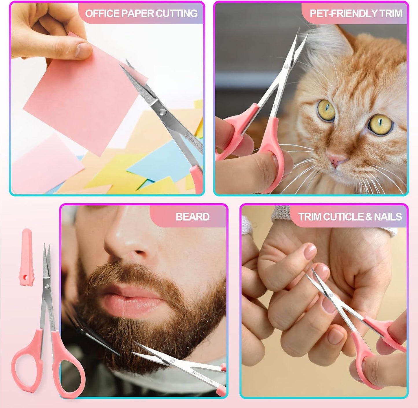 Eyebrow Scissors for Women - 2 Pcs Stainless Steel Facial Hair Trimmers | Small Beauty Scissors for Beard, Nose, Moustache