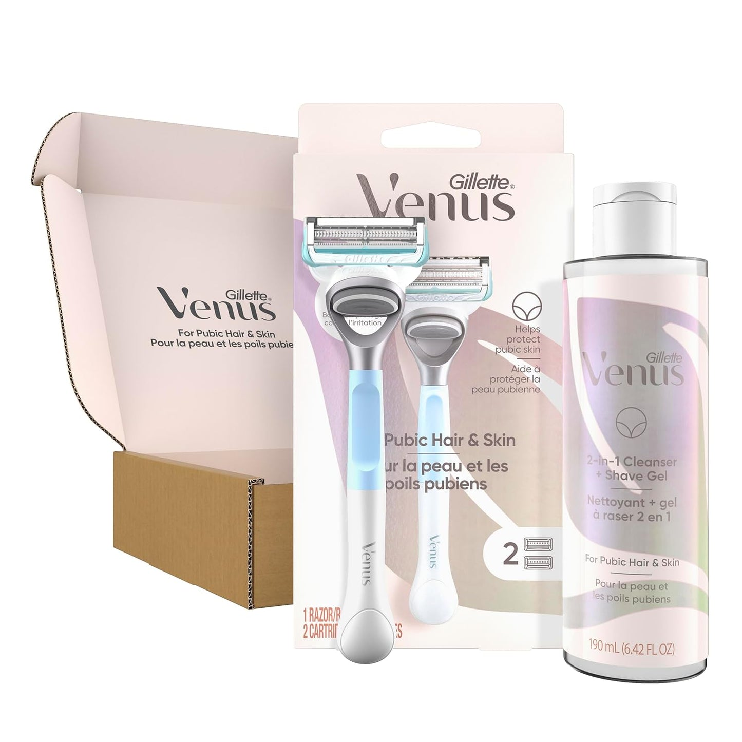 Gillette Venus Shaving Set for Pubic Hair & Skin - Women's Razor with 1 Handle, 2 Blade Refills & Cleanser